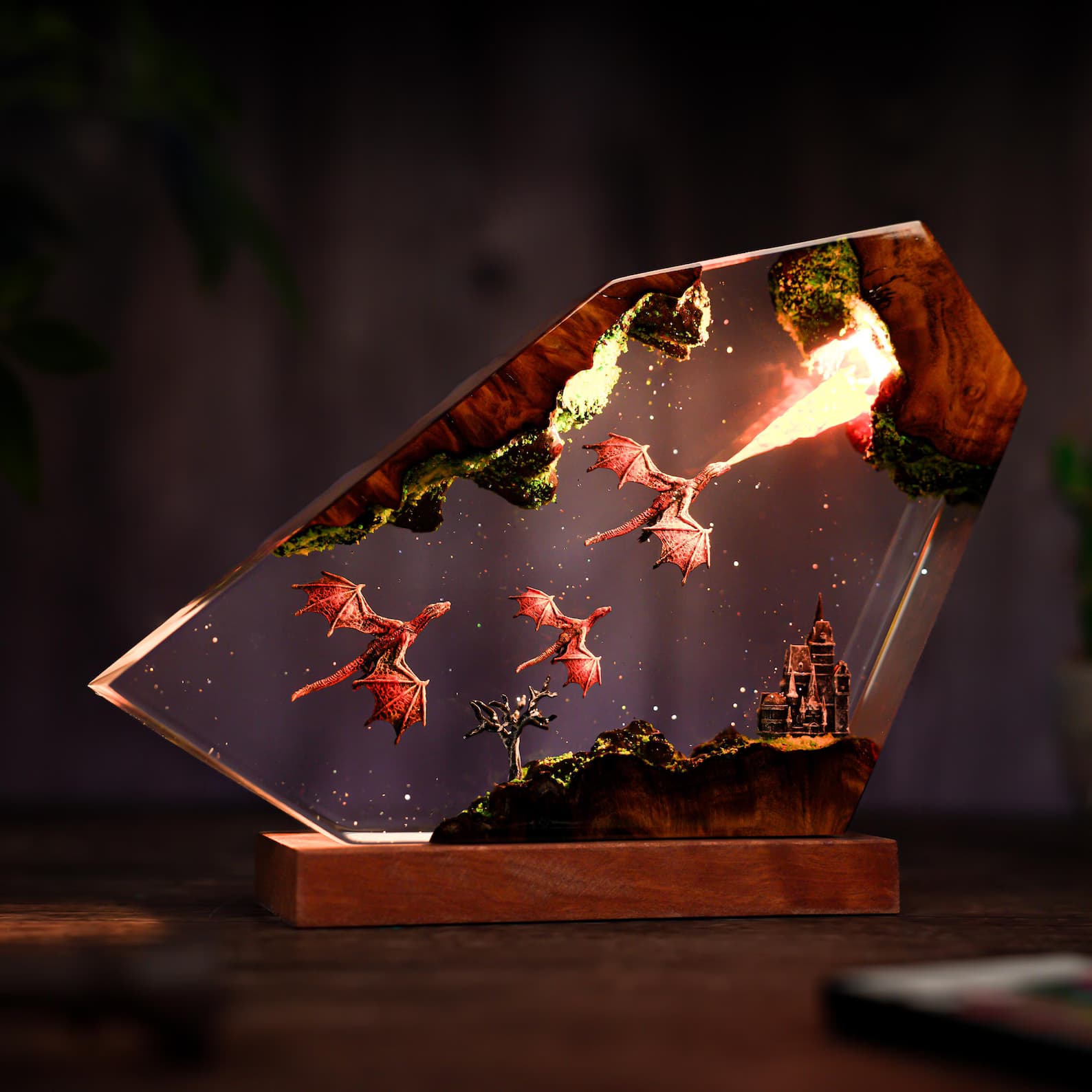 Handmade Resin Dragon Lamp: Fire & Ice Lighting Decor, 3d dragon table lamp, Lighting Home Decor, Valentines gift, resin epoxy 6