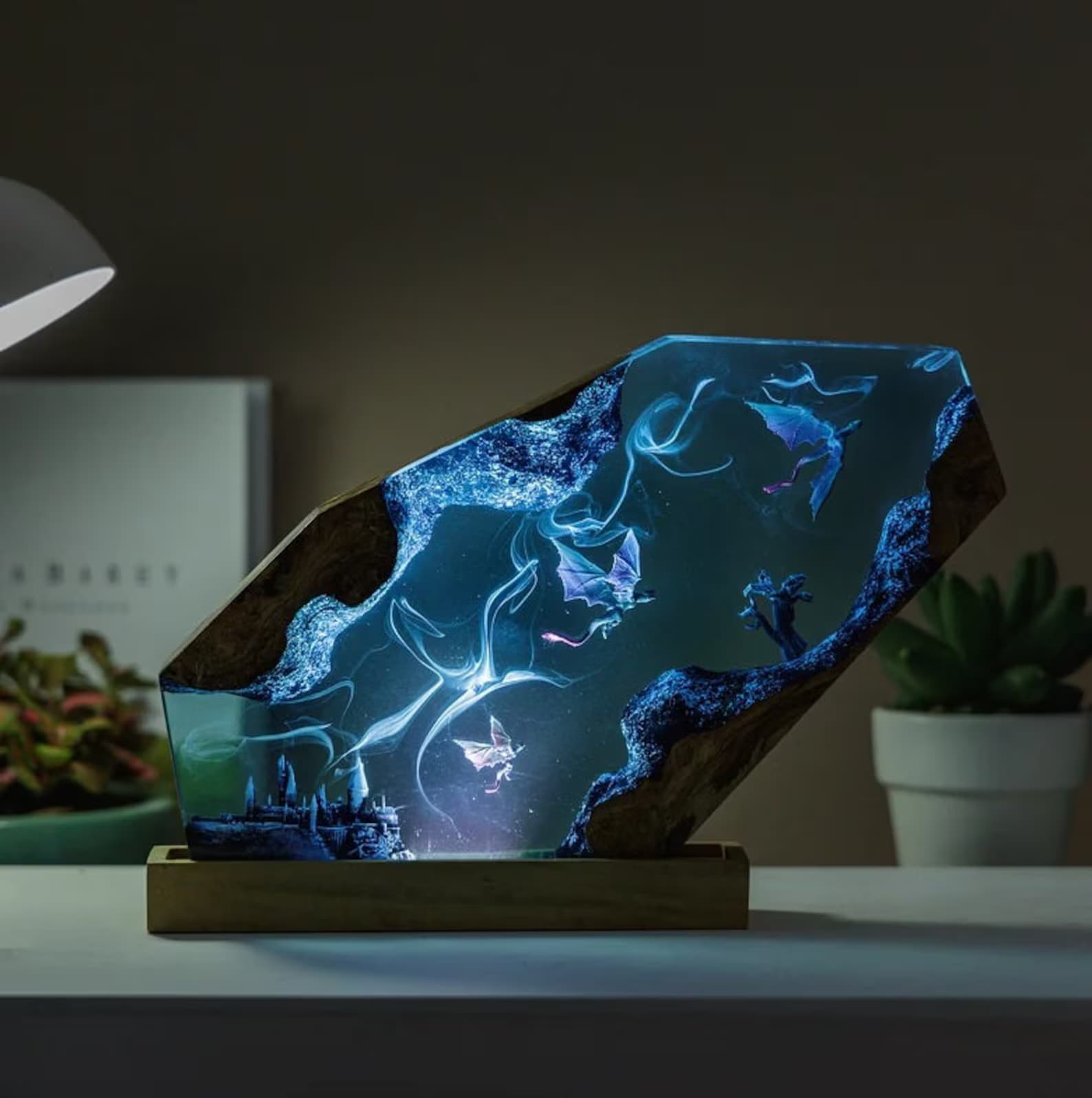 MAGIC WORLD resin lamp, Dragon Resin wood art lamp, Epoxy Resin Lamp, Resin night light, Personalized gift for home décor, Gift For Him 4