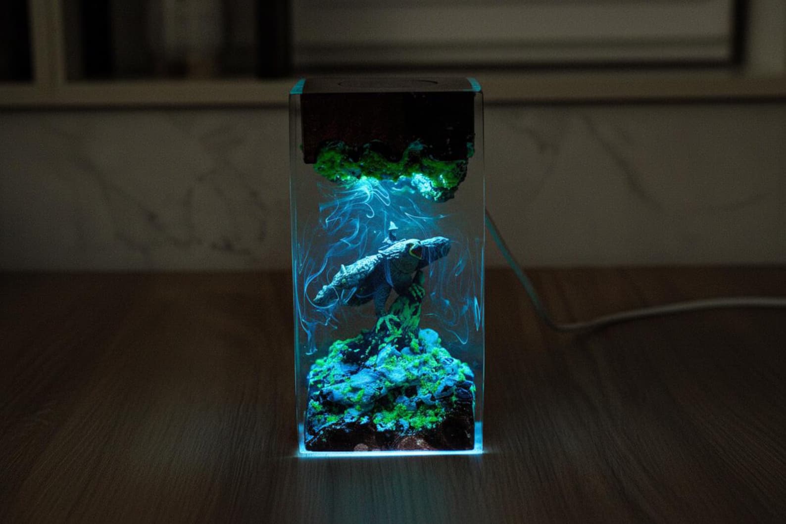 Dragon Sculpture Night Light, Handcrafted Epoxy Resin & Wood Diorama, Unique Geek Gift, Mythological Creature Art Lamp 1