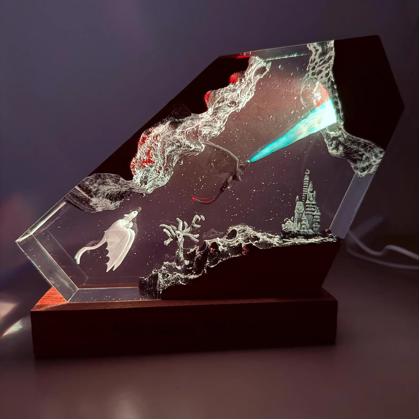 Toothless & Light Fury Resin Lamp, Christmas Gift Ideas for Her, How to Train Your Dragon Night Light, Fantasy Dragon Crystal LED Decor 4