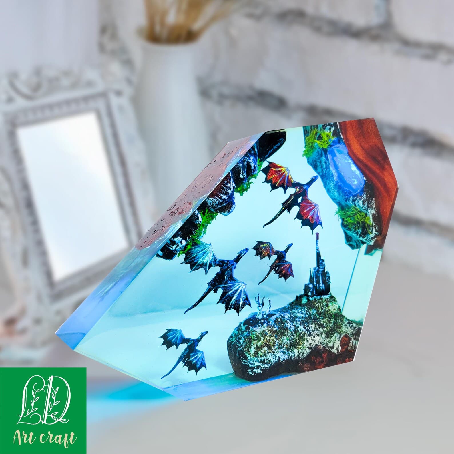Handmade Dragon Resin Lamp: Fantasy Castle Epoxy Night Light, noel gift 5