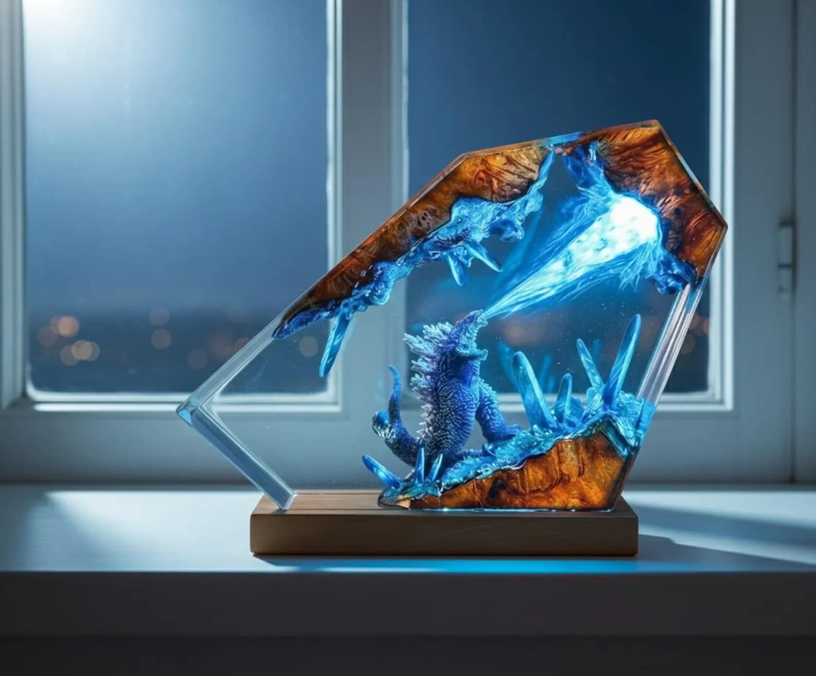 Godzilla Resin Lamp: Handmade Monster Night Light, Epoxy Wood Decoration 15