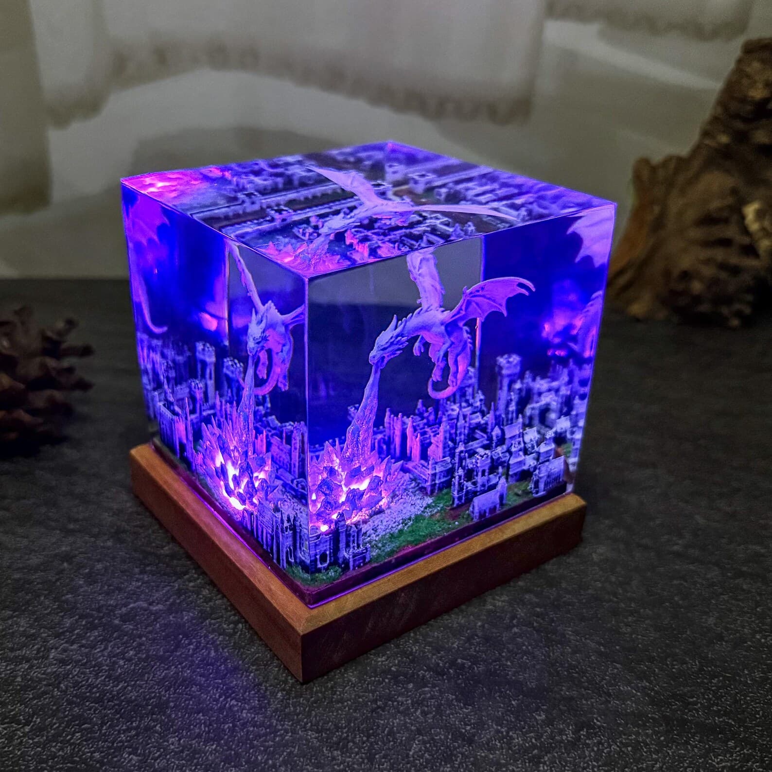 Dragon Ice resin epoxy lamp, 3D ice breath dragon epoxy night light, handmade table lamp, home decor, Gift for him, father, unique gift. 11