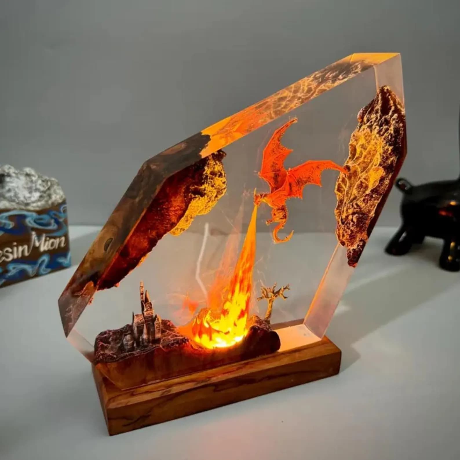 Fire Dragon Resin Lamp, Fantasy Dragon Night Light, Handmade Dragon Figure Lamp, Unique Resin Art Lamp, Birthday Gift for Him 5