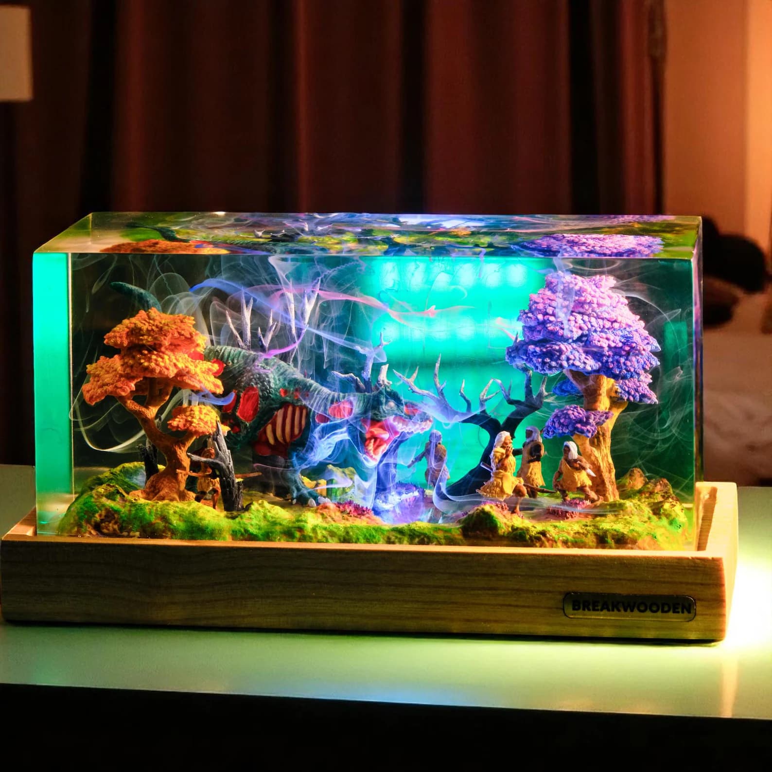 Fantasy Dinosaur Diorama LED Light, Resin Terrarium Night Lamp, Dragon Jungle Scene, DnD Decor, Geek Gift, Unique Handmade Light 6