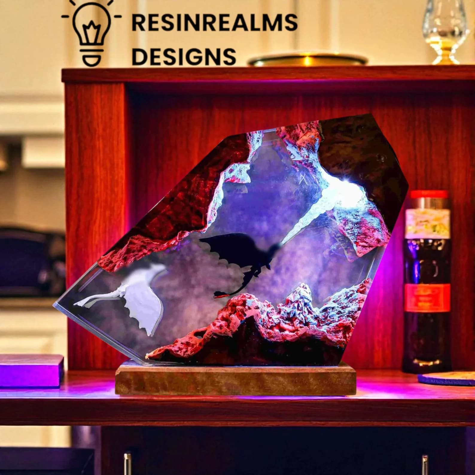 Handcrafted Resin Dragon LED Lamp, Fantasy Art Decor 5