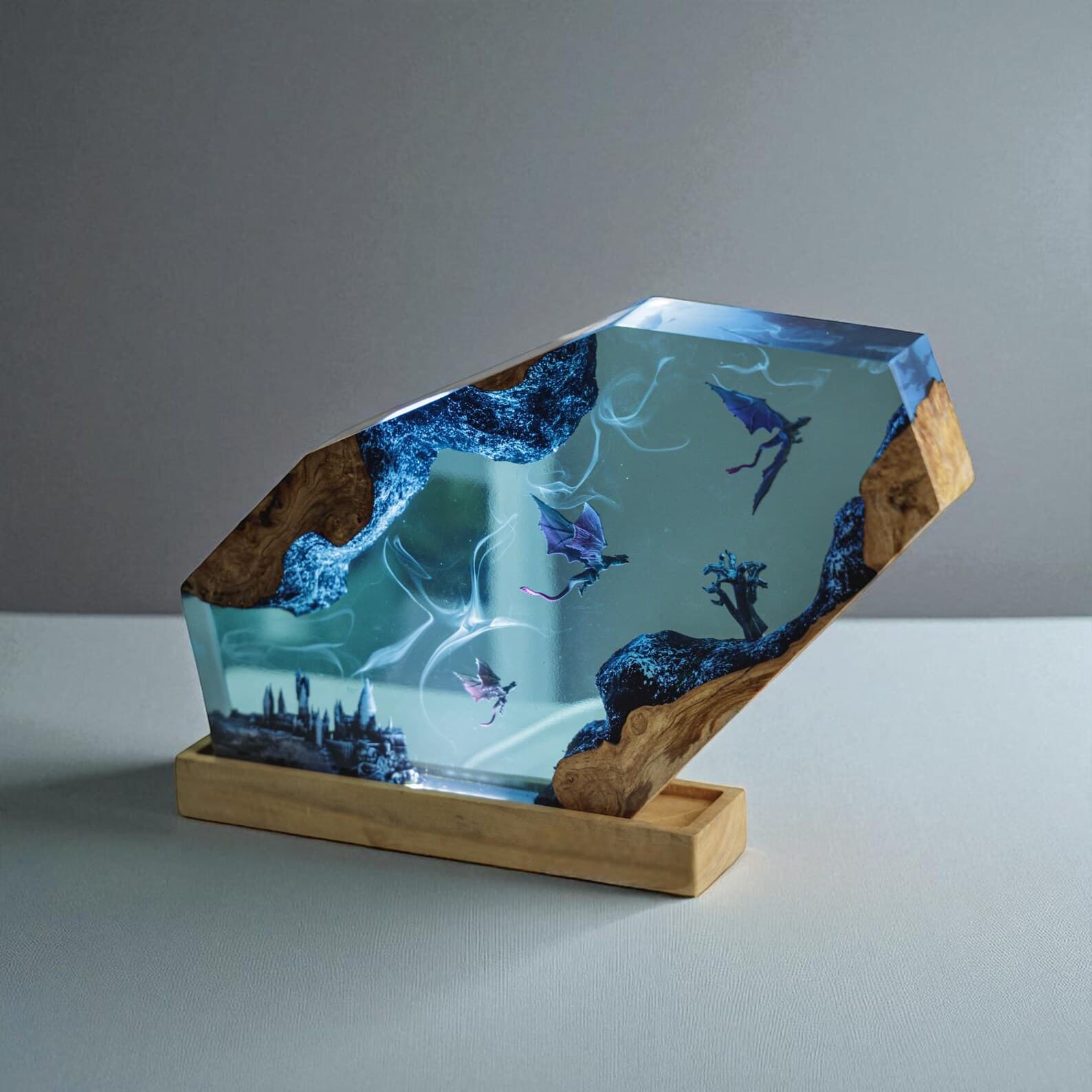 Dragon Resin Lamp with Fantasy Castle β Handmade Epoxy Night Light, Mystical Dragon Decor, Unique Resin Art Lamp, Fantasy Home Lighting Gift 7