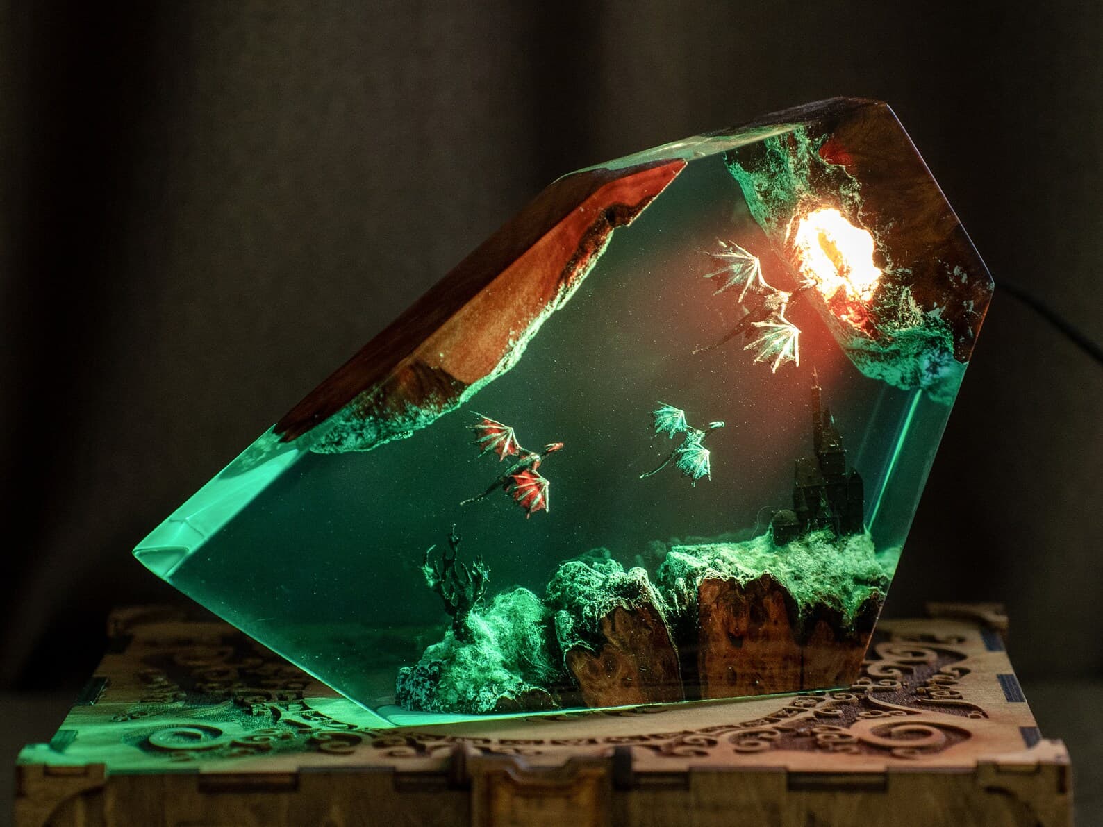 Fire and Ice Dragons Resin Lamp – Handcrafted Night Light, Fantasy Duo Dragon Gift, Custom Room Decor 5