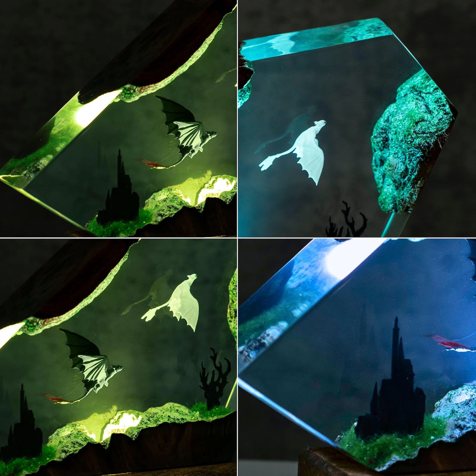 Handmade Dragon Diorama Lamp – LED Color-Changing Night Light with Wood Base – Crystal-Shard Sculpture Decor 11