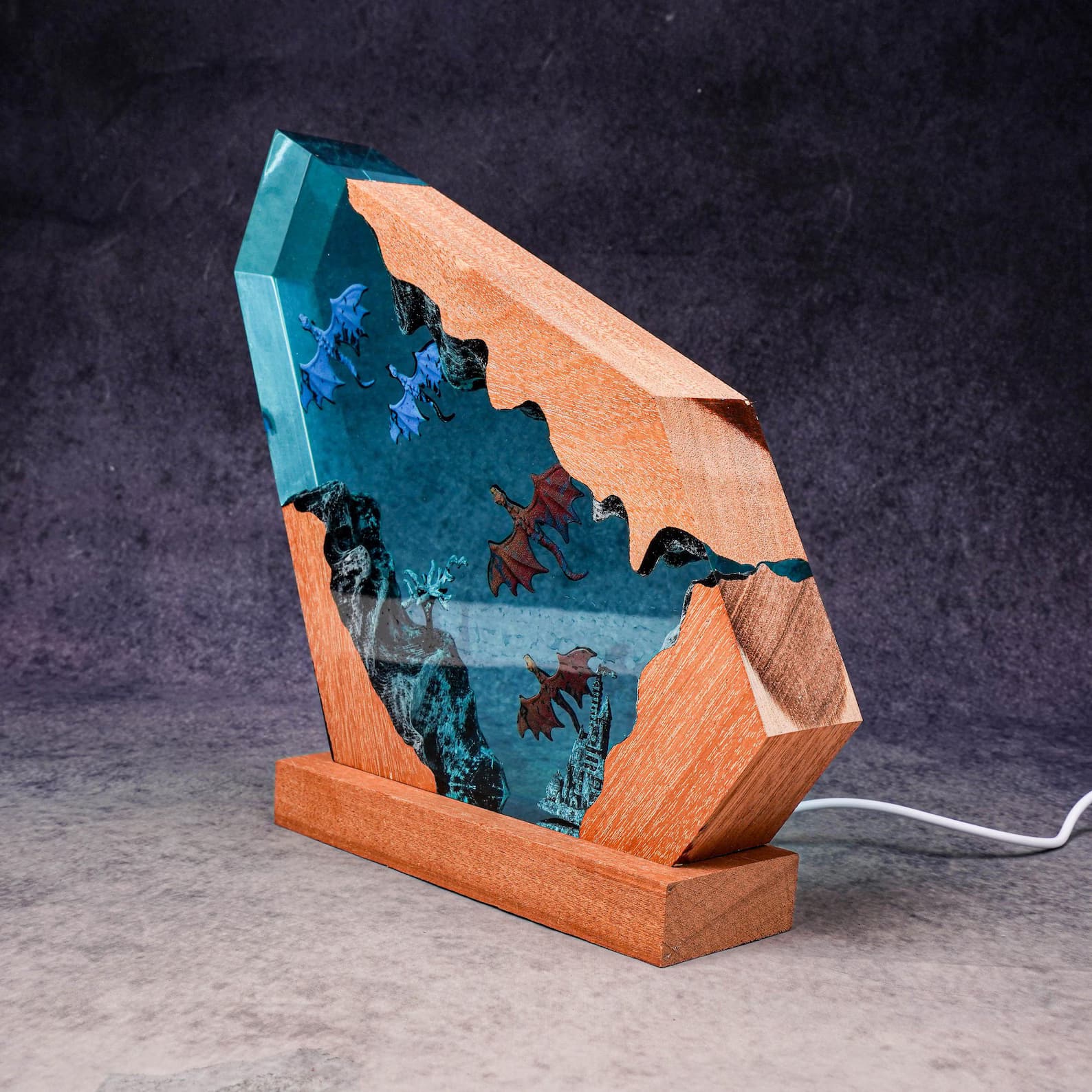 Handmade Dragon Lamp - Enchanted Castle in Resin and Wood - Room Decoration AlfonsoArtesania 10