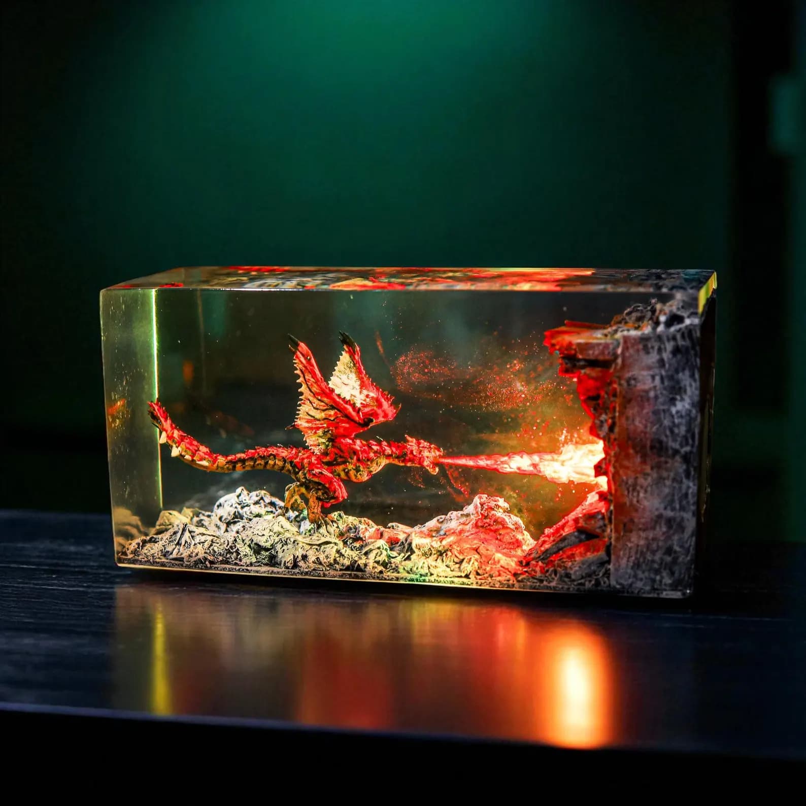 Fire Dragon Resin Lamp – Epoxy Wood Dragon Lamp | Handmade Fantasy Night Light | Dragon Figure Decor | Unique Gift for Gamers & Collectors 8