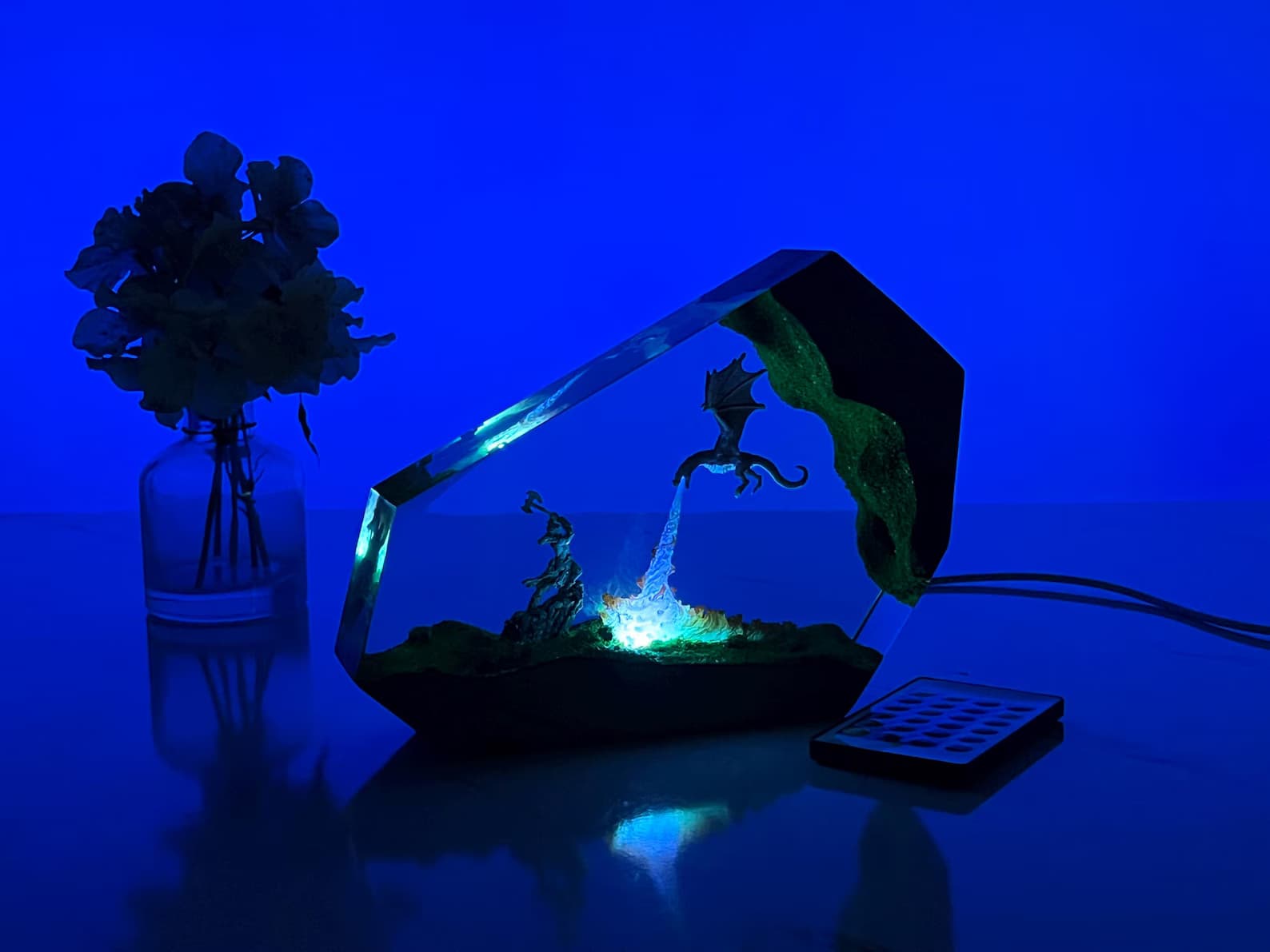 Christmas Gift for Him or Gamer - Fire Dragon vs Viking Resin Wood Light 14