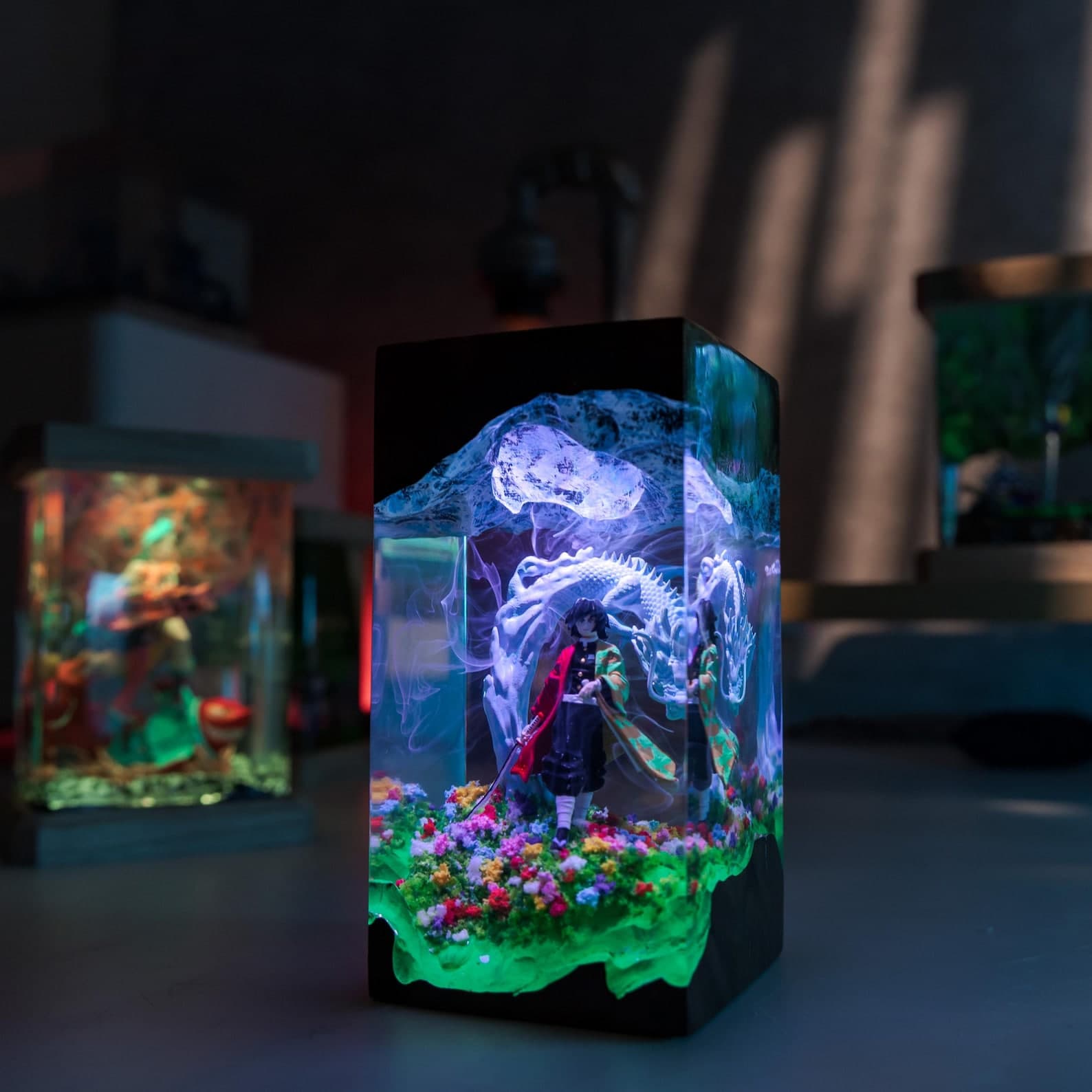 Handmade Anime Resin Diorama Lamp – Dragon and Swordsman Decorative Art Light, Custom Night Light, Table Lamp, Gift for Him, Christmas Gifts 4