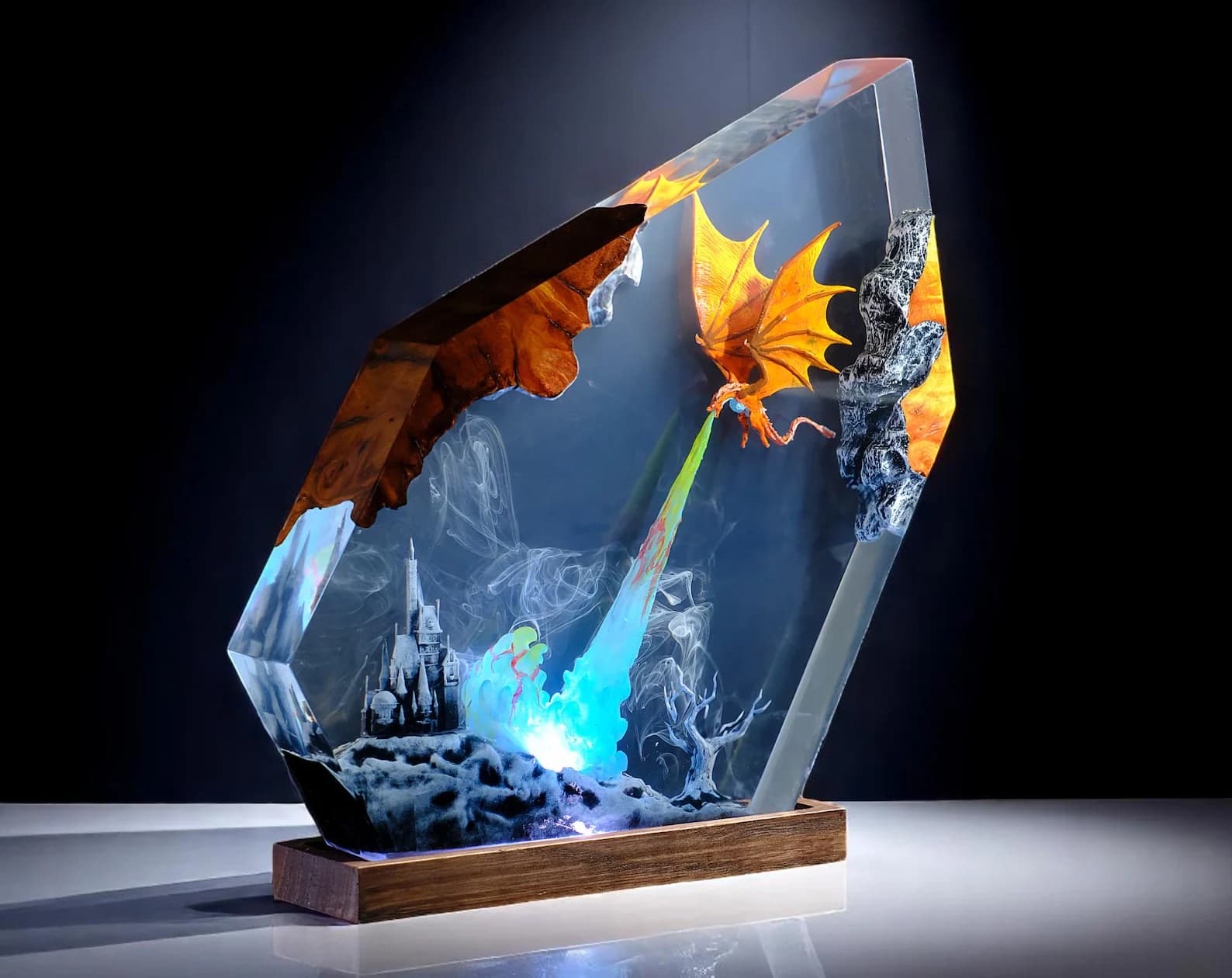 Lamp Dragon Resin Epoxy Wood, Epoxy Resin Lamp, Art Deco Diorama Lamp, Light Fury Lamp, Unique Handmade Gift for him, Fathers Day Gift 2