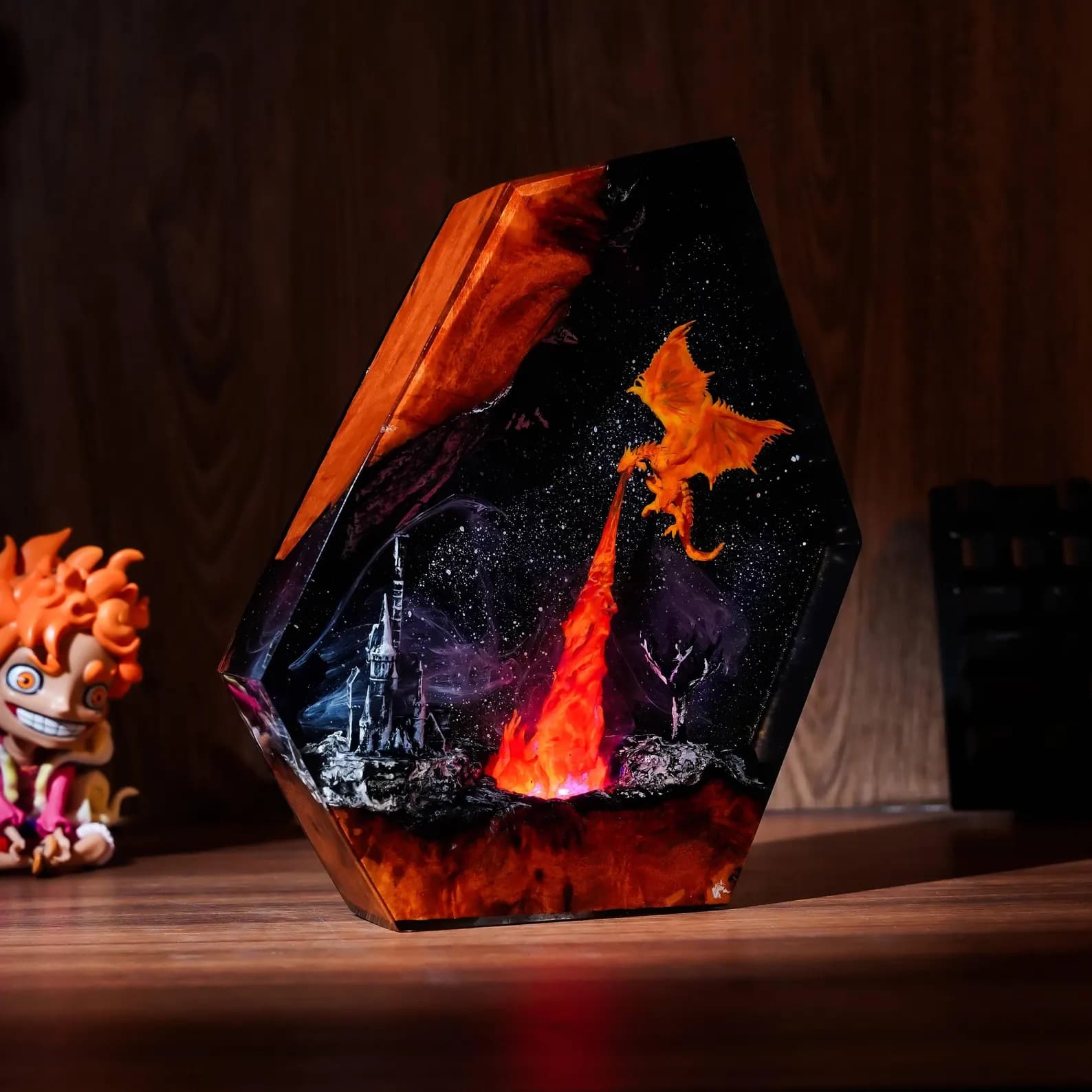 Fire Dragon Resin Lamp, Dragon Diorama Epoxy Lamp, Gothic Lamp, Dragon Night Light, Dragon Resin Desk Lamp, Gaming Decor christmas gift 8