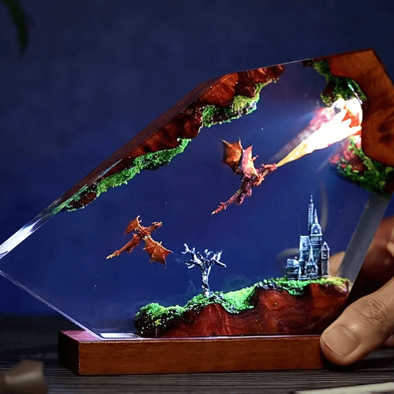 Fire Dragon Resin Lamp: Handmade Fantasy Night Light with RGB LED 2