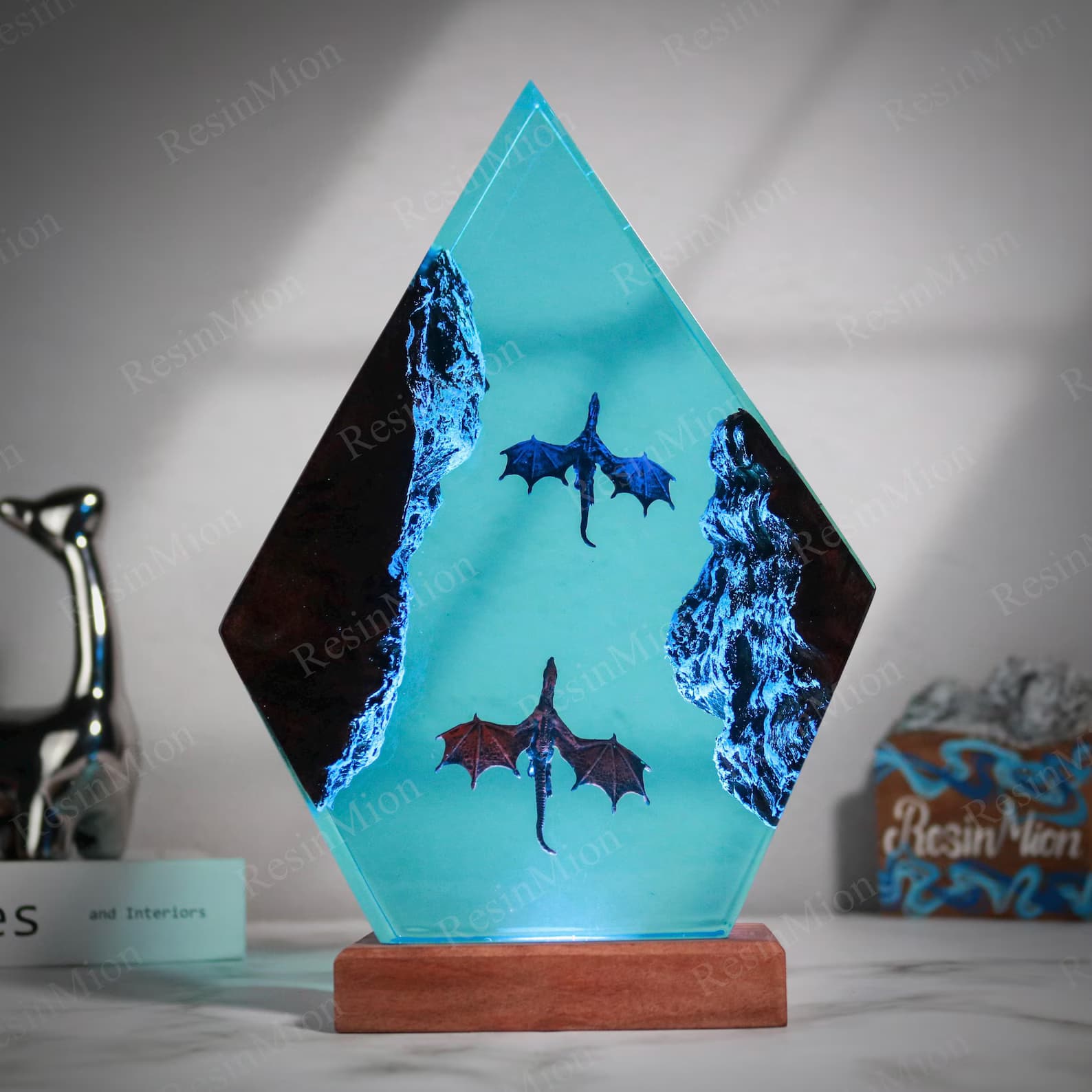 Fire Dragon and Ice Dragon Resin Lamp, Dragon lamp for home decor, resin night light, Gift for Him, Birthday gift for kids, dragon fan gifts 5
