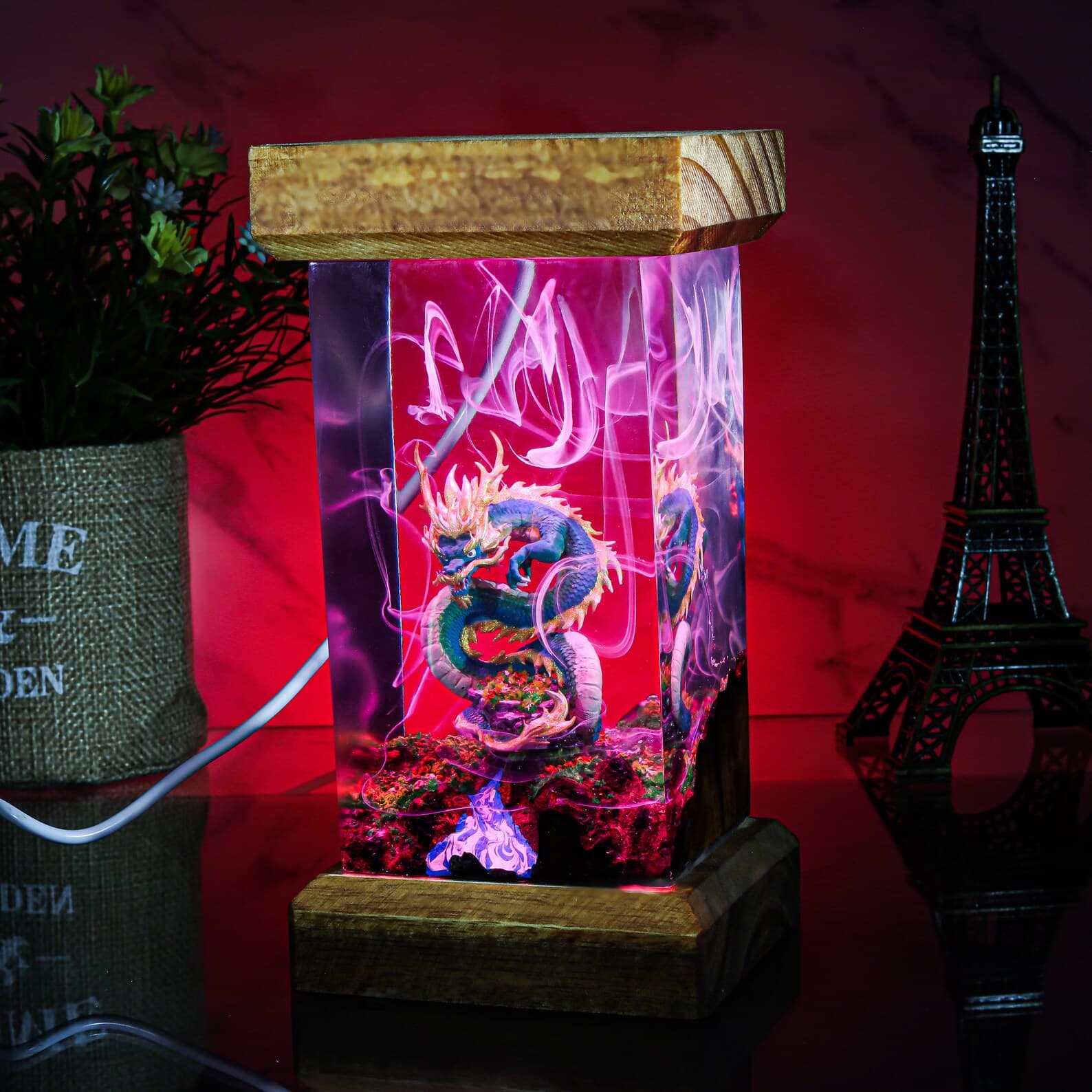 Dragon lamp, Custom anime Night Lamp, epoxy resin lamp, Handmade Resin & Wood Lamp, Custom Night Light, Handcrafted Gift 6