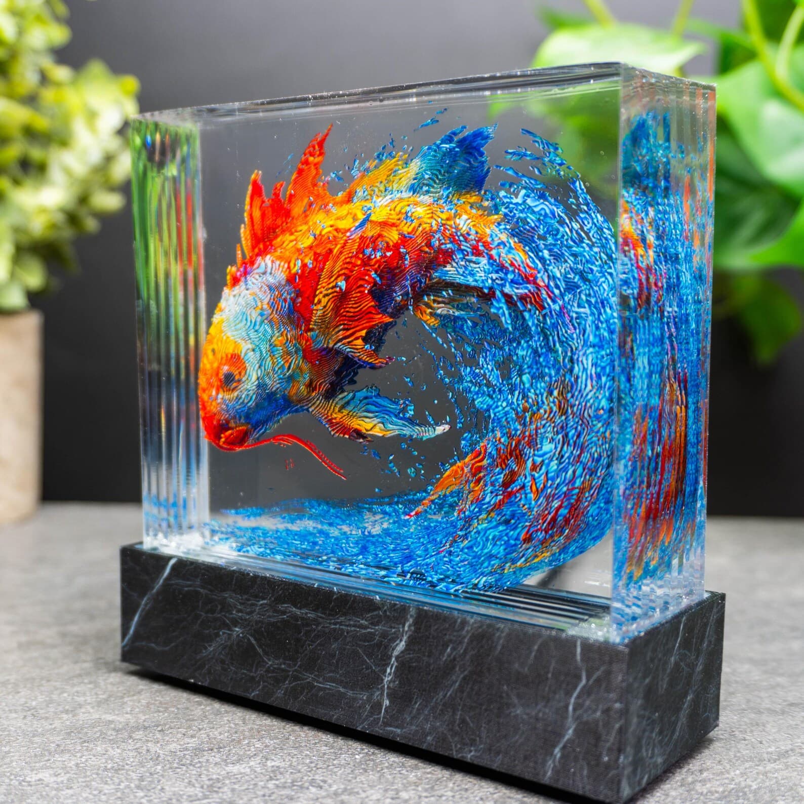 Koi Dragon Resin Lamp | Vibrant Water Wave Sculpture 5