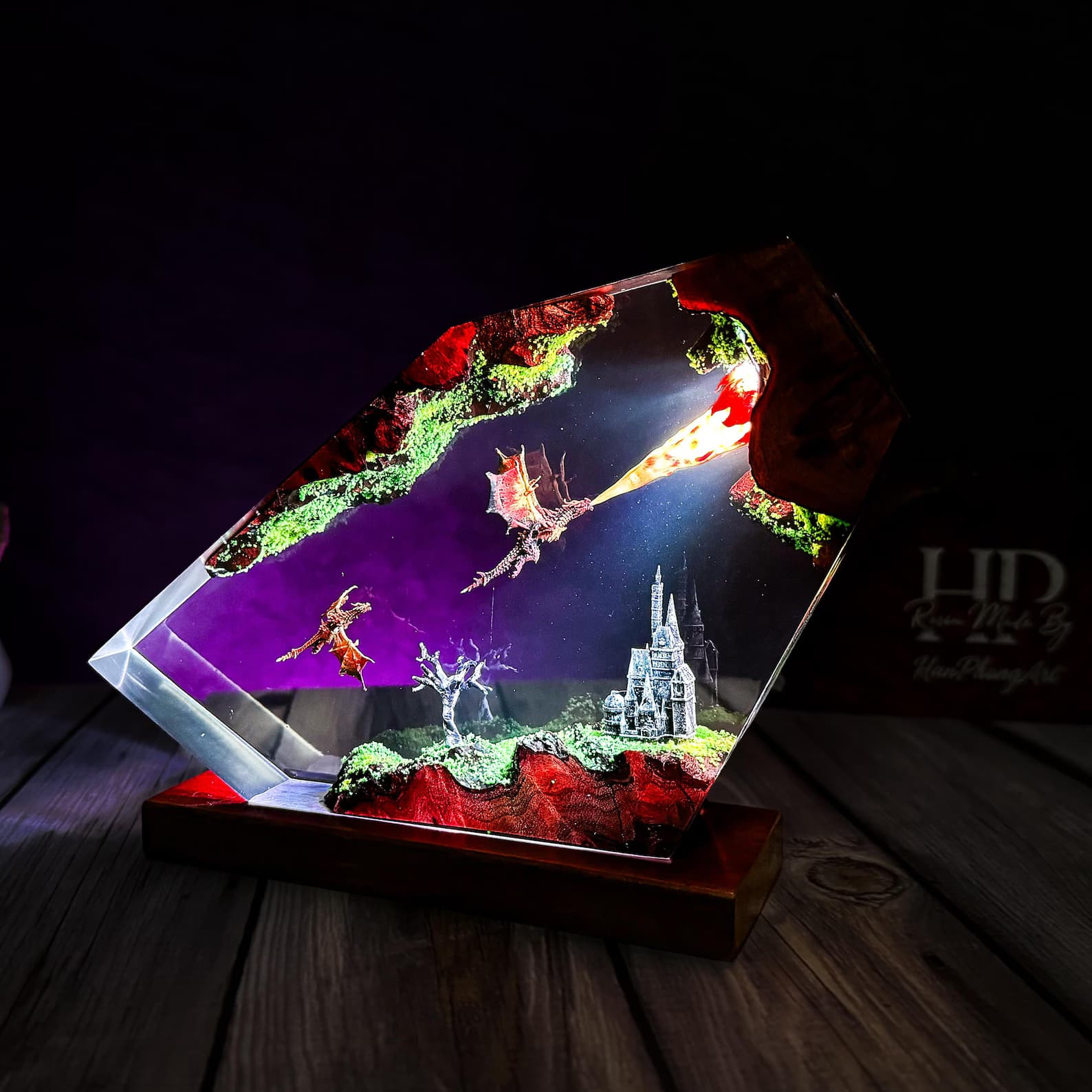 Fire Dragon Resin Lamp – Fantasy Diorama LED Art, Dragon Night Light Decor, Magical Resin Display Gift 9