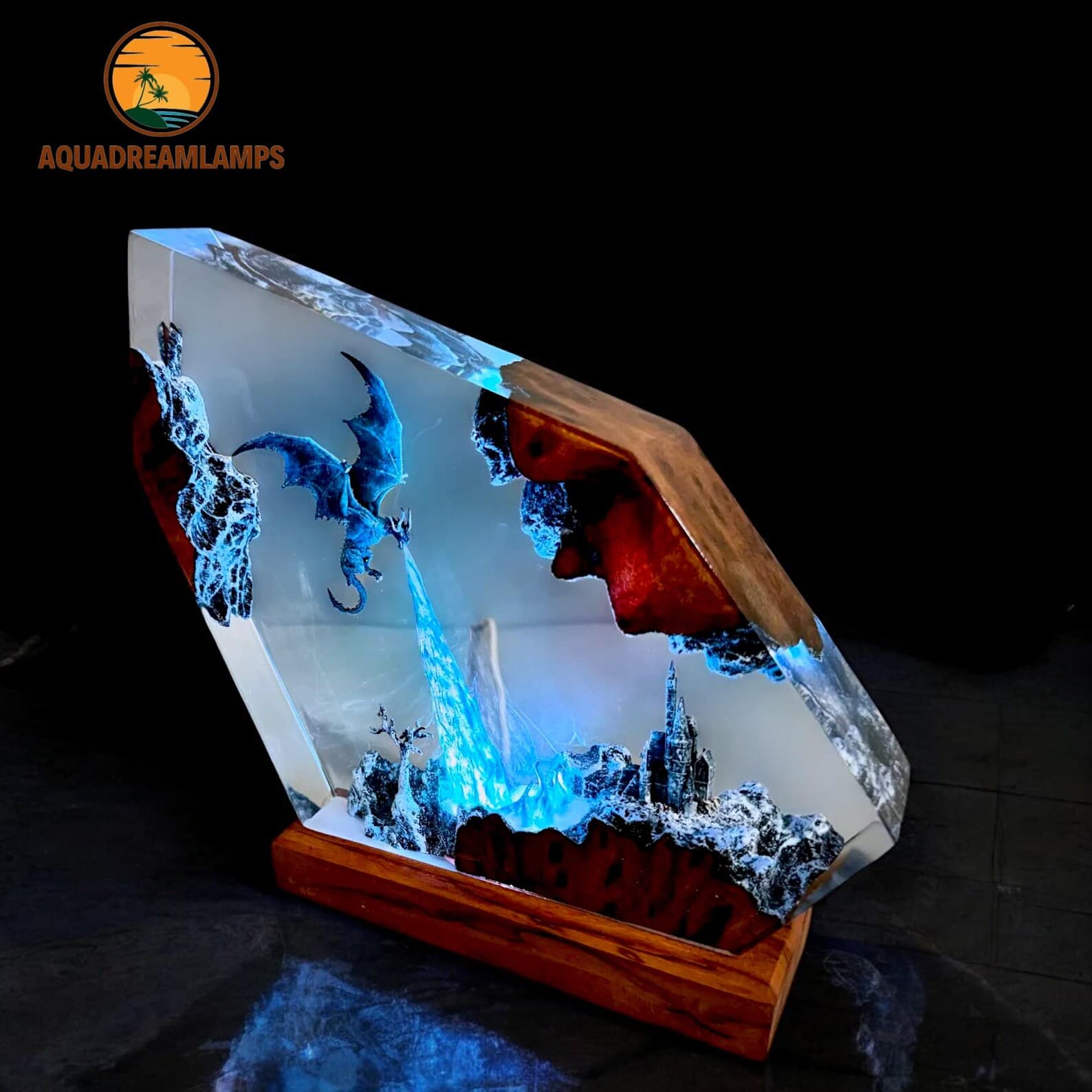 Ice Breath Dragon Resin Lamp – Handmade Dragon Art Table Lamp – Fantasy Gaming Decor – Gift for Him – Halloween Dragon Statue Night Light 10