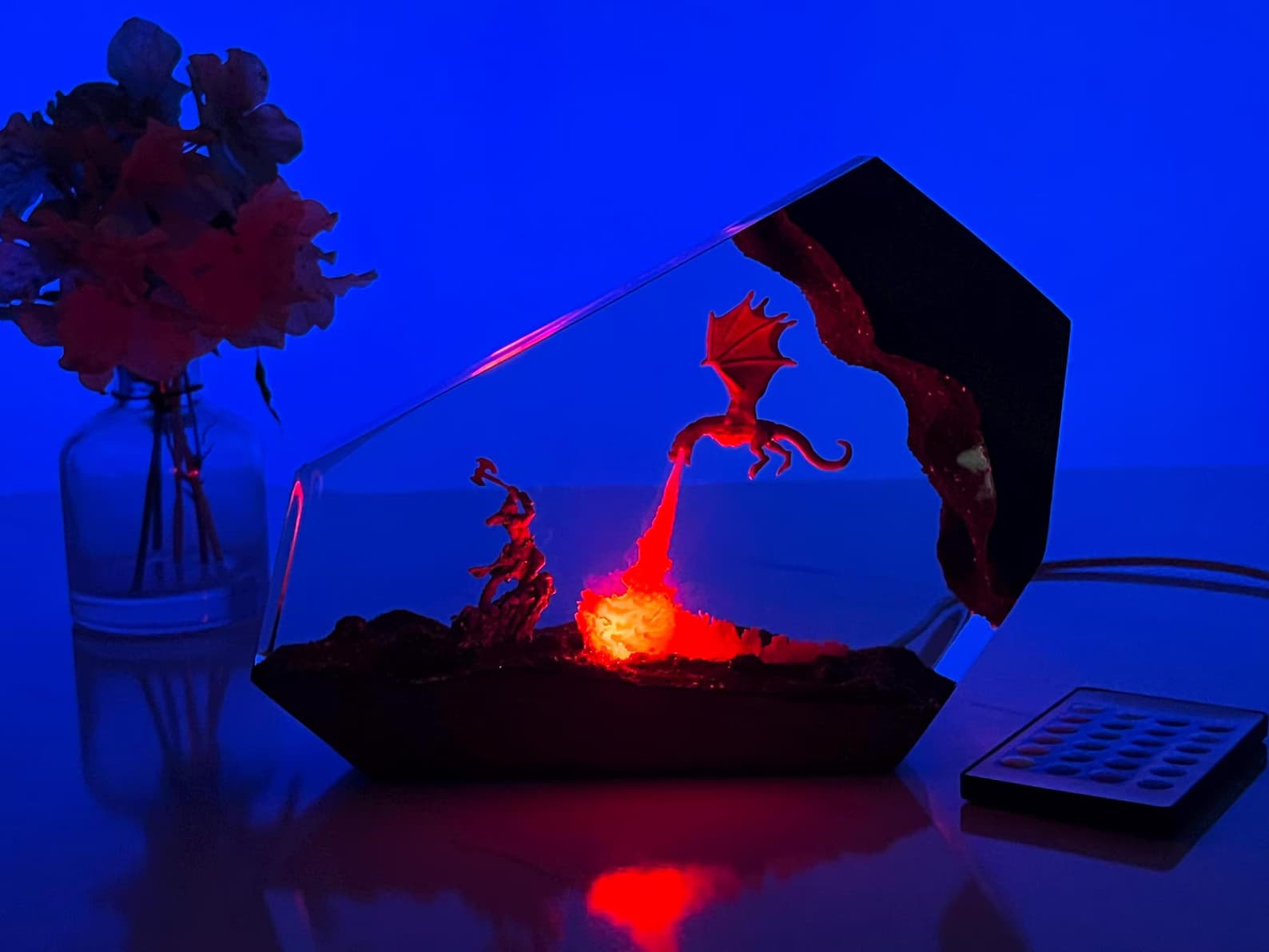 Christmas Gift for Him or Gamer - Fire Dragon vs Viking Resin Wood Light 3