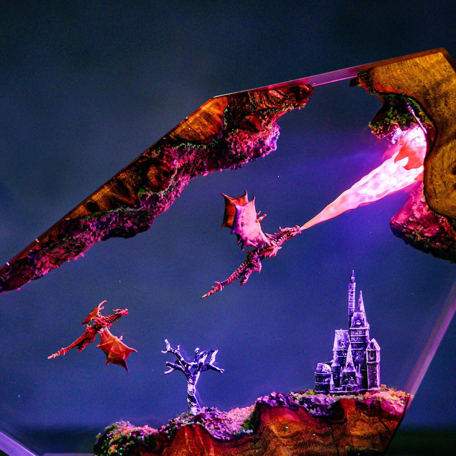 Fire Dragon Resin Lamp: Handmade Fantasy Night Light with RGB LED 4