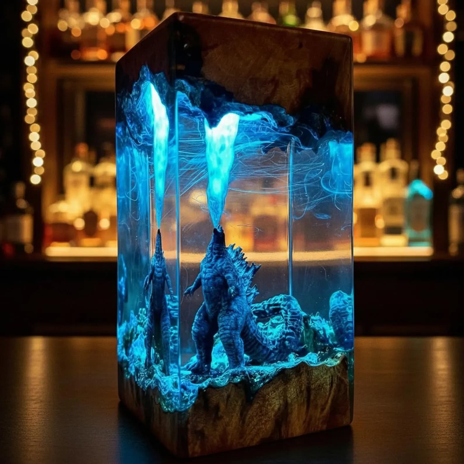 Godzilla Resin Lamp: Handmade Monster Night Light, Epoxy Wood Decoration 12
