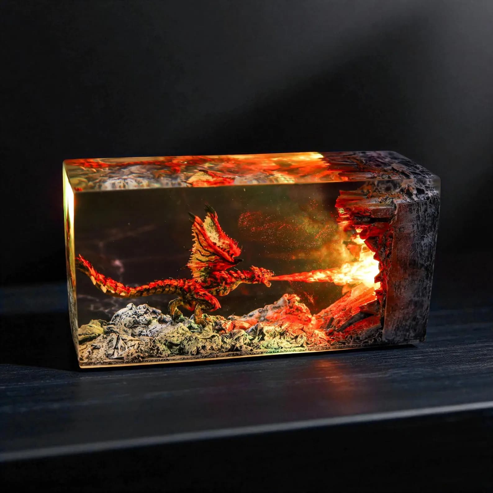 Fire Dragon Resin Lamp – Epoxy Wood Dragon Lamp | Handmade Fantasy Night Light | Dragon Figure Decor | Unique Gift for Gamers & Collectors 2