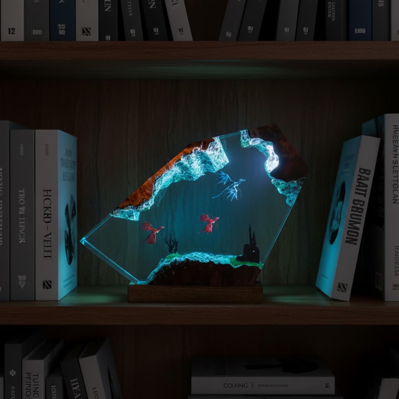 3D Dragon Table Lamp: Wood & Resin RGB LED Lamp 14