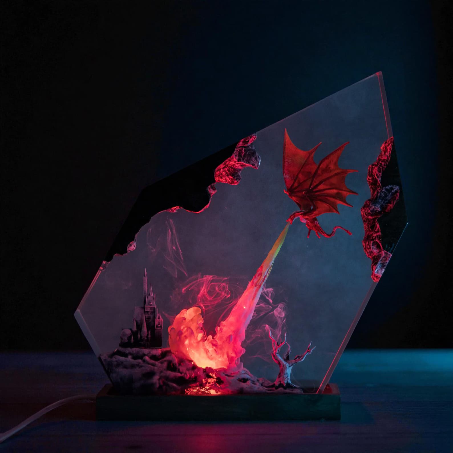 Fantasy Dragon Resin Lamp, Custom Epoxy Night Light, Wood & Epoxy Art Lamp 12