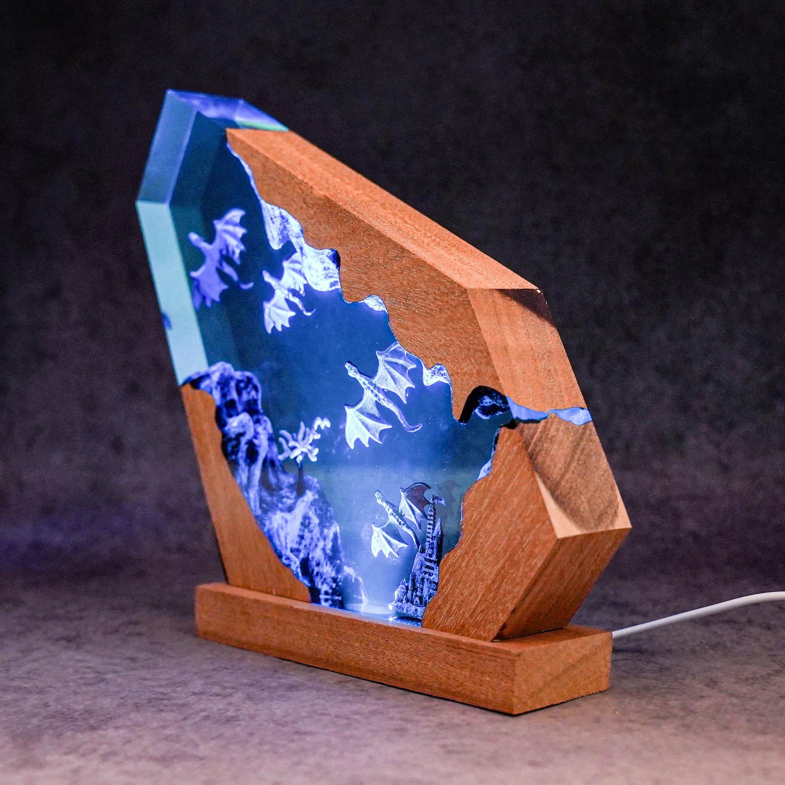 Handmade Dragon Lamp - Enchanted Castle in Resin and Wood - Room Decoration AlfonsoArtesania 4