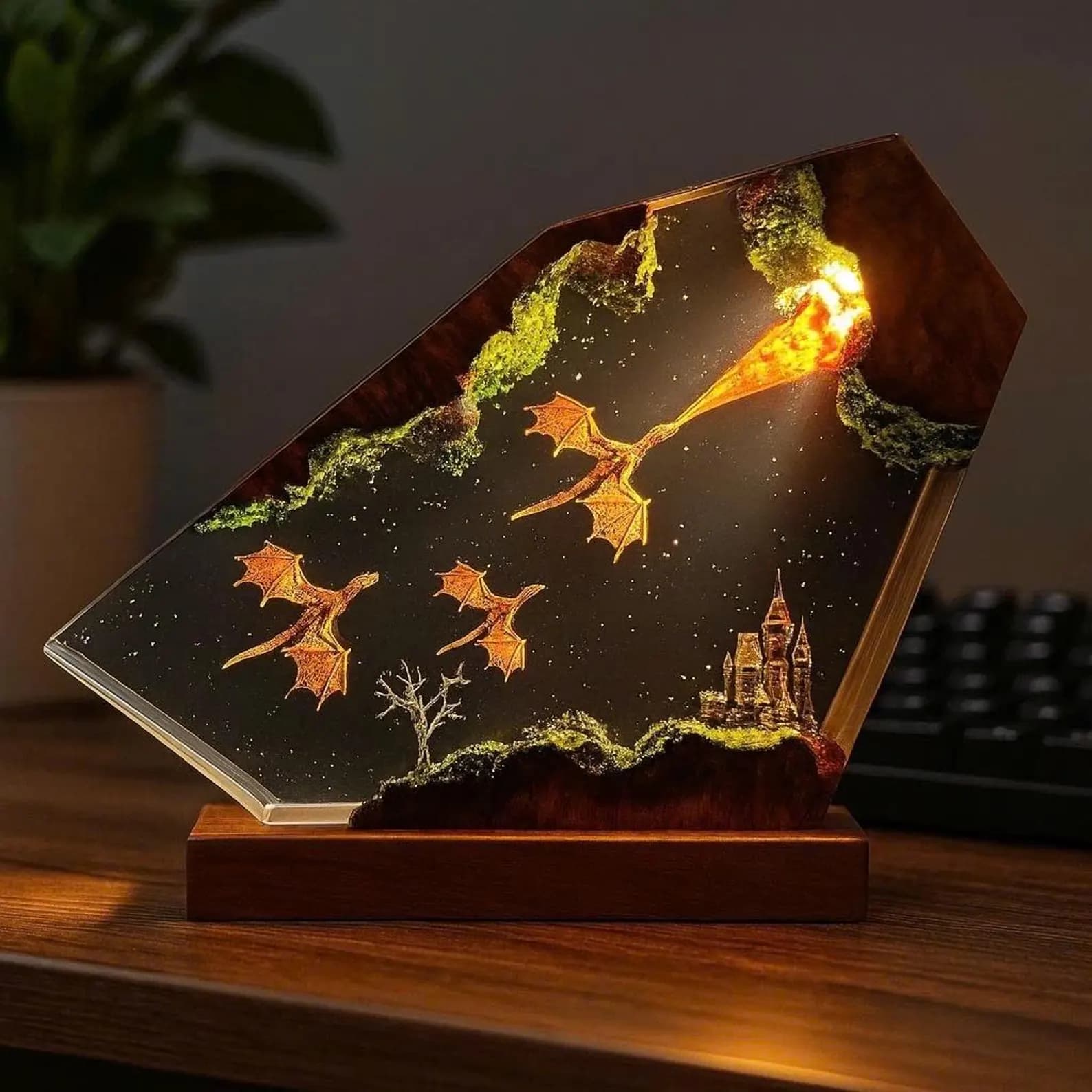 Diorama Ice-Dragon Resin Lamp,Handmade Fantasy Night Light, Dragon Statue, Halloween gift, Gift For him, Birthday Gift Idea, Gaming Decor 9