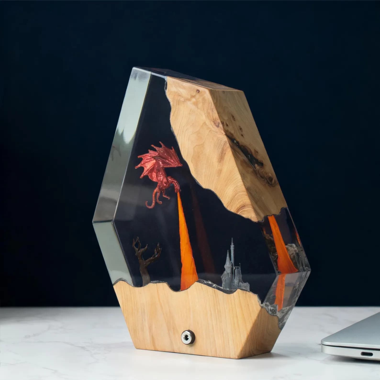 Fire Dargon Ice Dragon Epoxy Resin Night Light,Handmade Wood Resin Table Lamp,Personalized Resin Lamp, Birthday Gifts,Christmas Custom Gifts 7