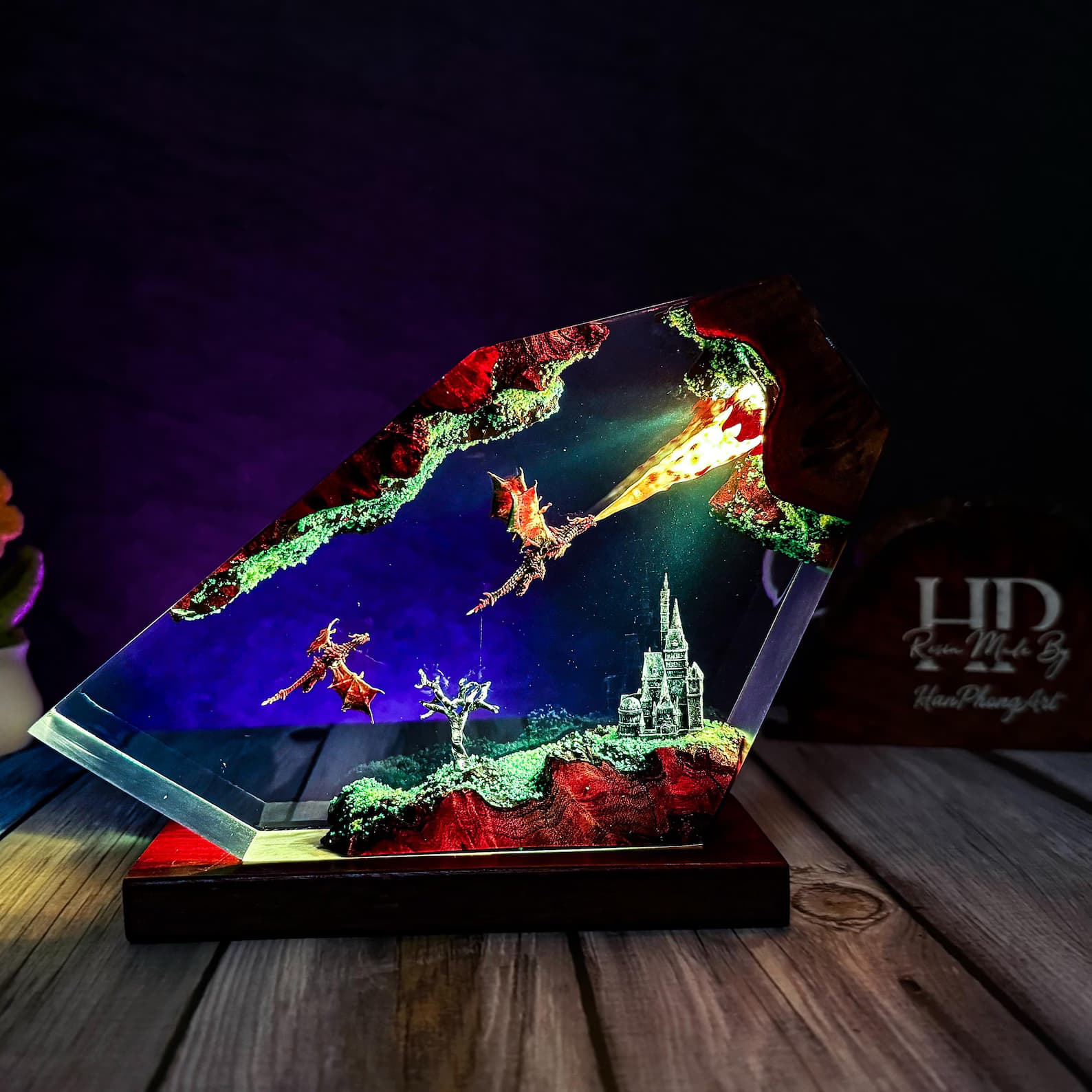 Fire Dragon Resin Lamp – Fantasy Diorama LED Art, Dragon Night Light Decor, Magical Resin Display Gift 5