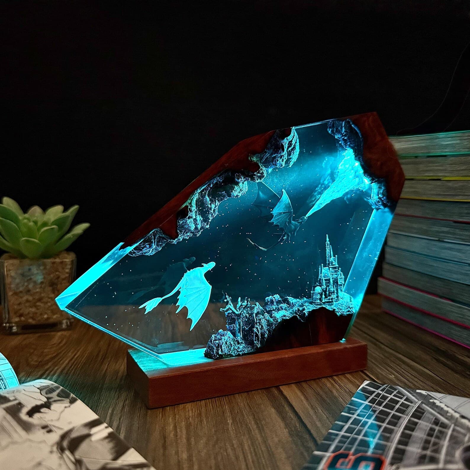 Tooth.less Dragon Resin Lamp, Fantasy Castle LED Night Light, Handmade Home Decor, Unique Gift, resin art, Housewarming Gifts Bedroom lamp 7