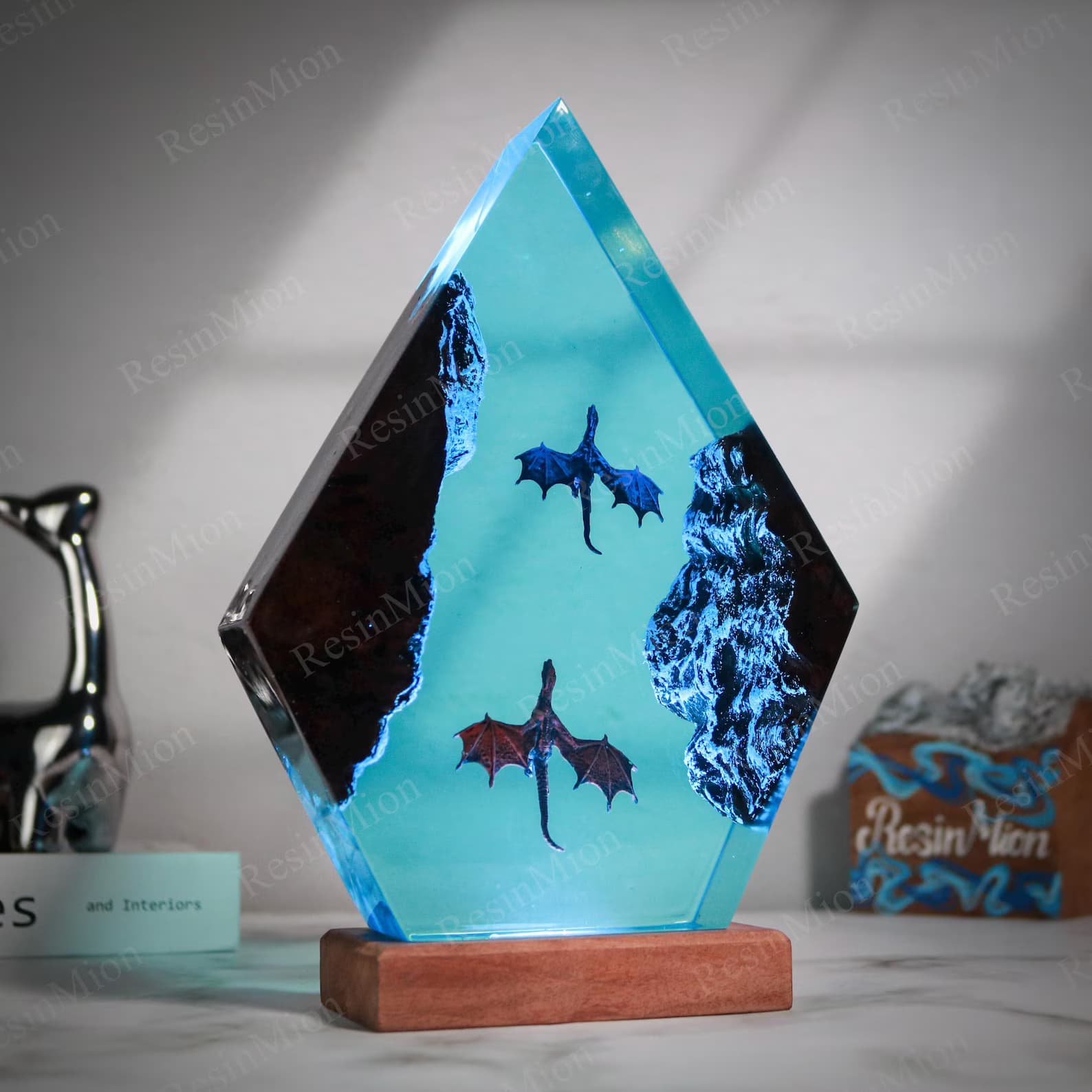 Fire Dragon and Ice Dragon Resin Lamp, Dragon lamp for home decor, resin night light, Gift for Him, Birthday gift for kids, dragon fan gifts