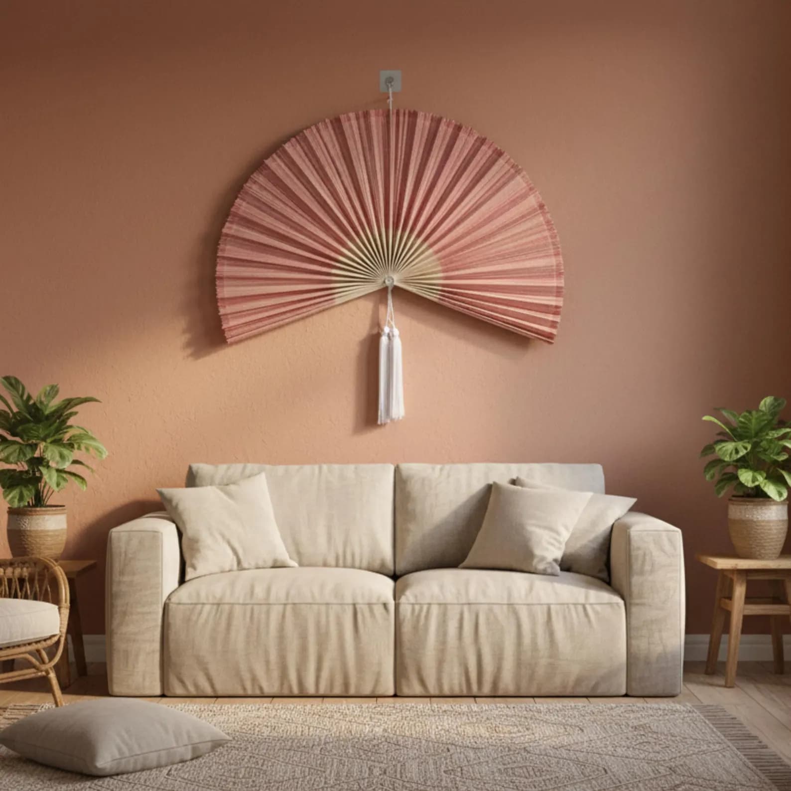 Light Pink Bamboo Wall Hanging Fan 3