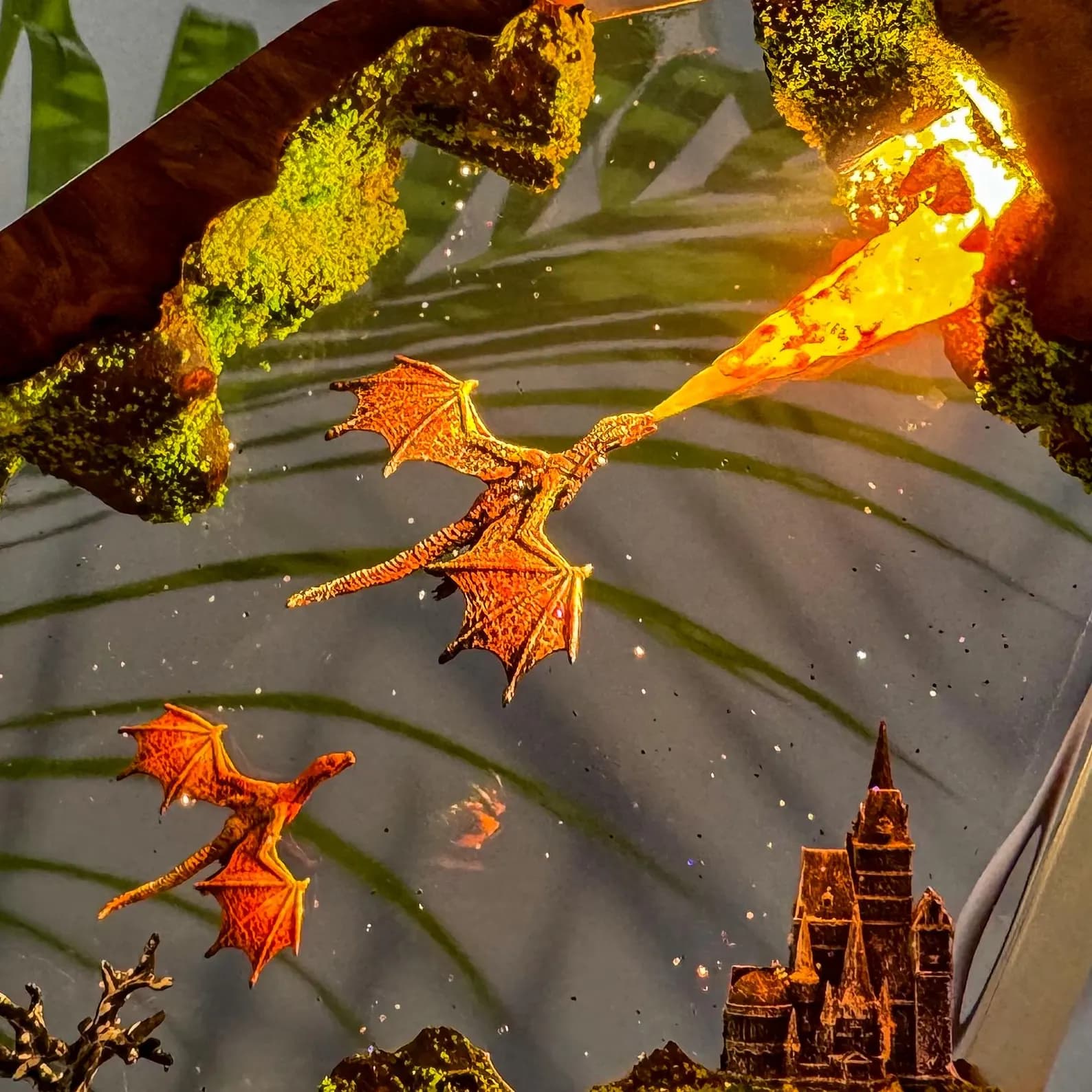 Dragon Fire Resin Lamp • Fantasy Castle LED Light • Flying Dragons Art Sculpture • Handmade Night Light • Unique Fantasy Gift 5