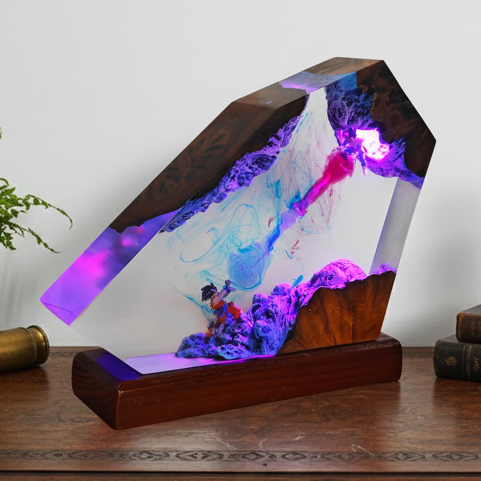 Dragon Battle Resin Lamp, Epoxy Crystal LED Night Light, Fantasy Cave Decor Gift For Him, Magical Bedroom Desk Accessory, Holiday Gift 5