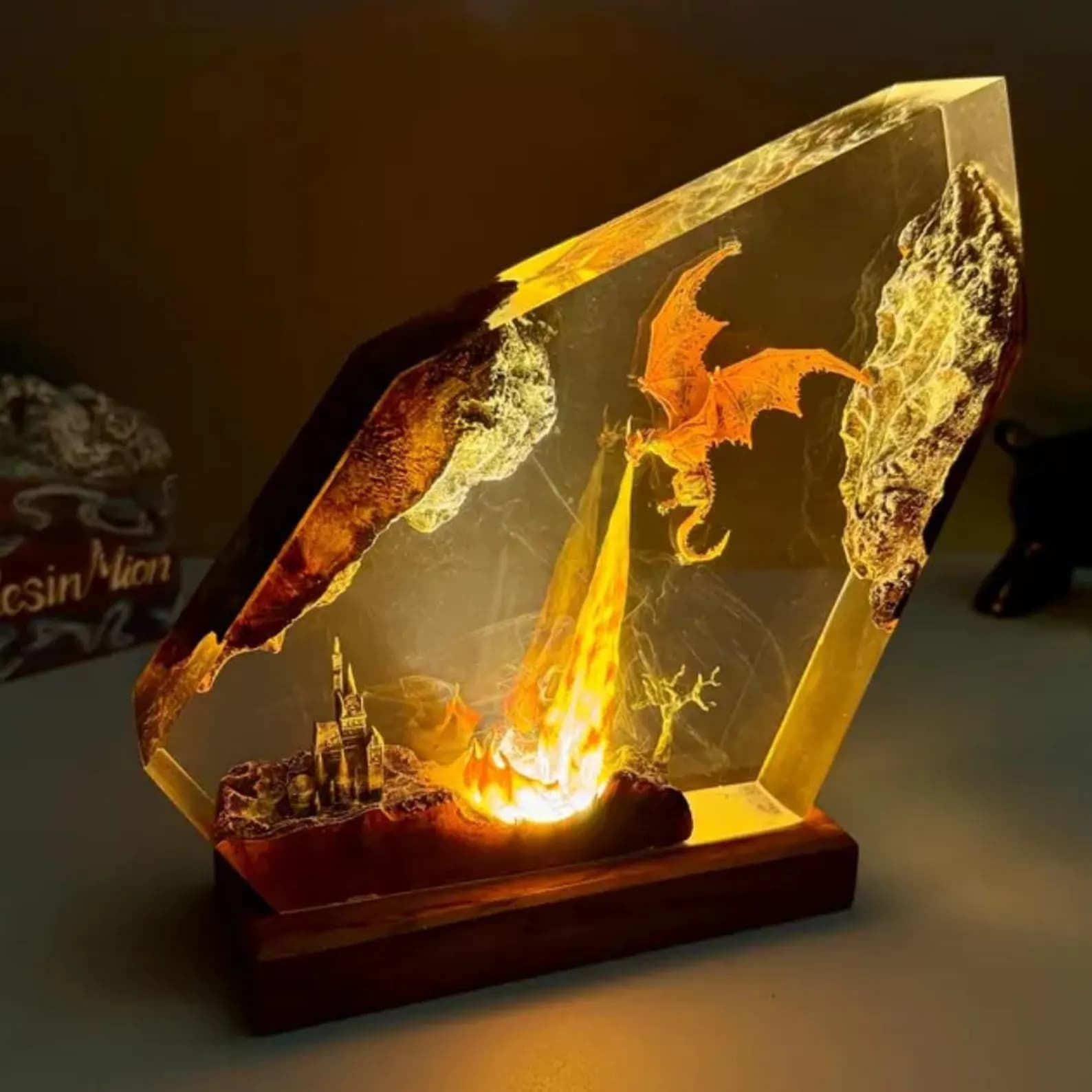 Fire Dragon Resin Lamp, Fantasy Dragon Night Light, Handmade Dragon Figure Lamp, Unique Resin Art Lamp, Birthday Gift for Him 4