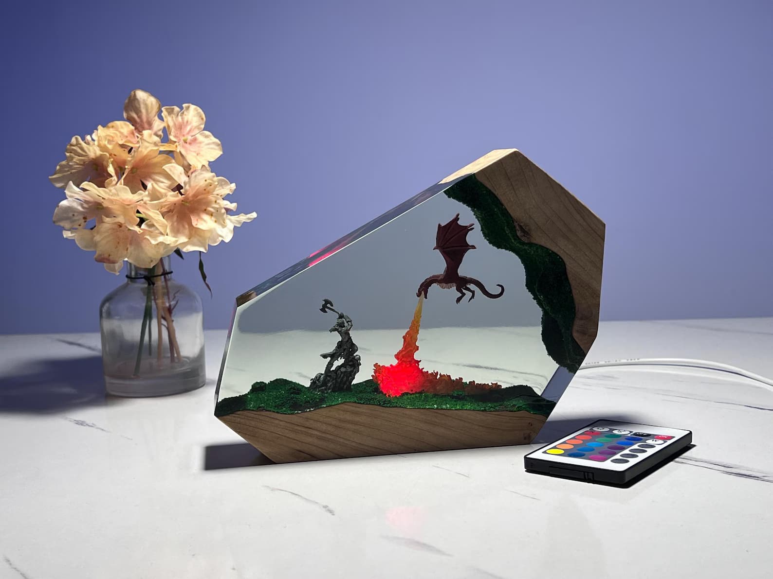 Christmas Gift for Him or Gamer - Fire Dragon vs Viking Resin Wood Light 4