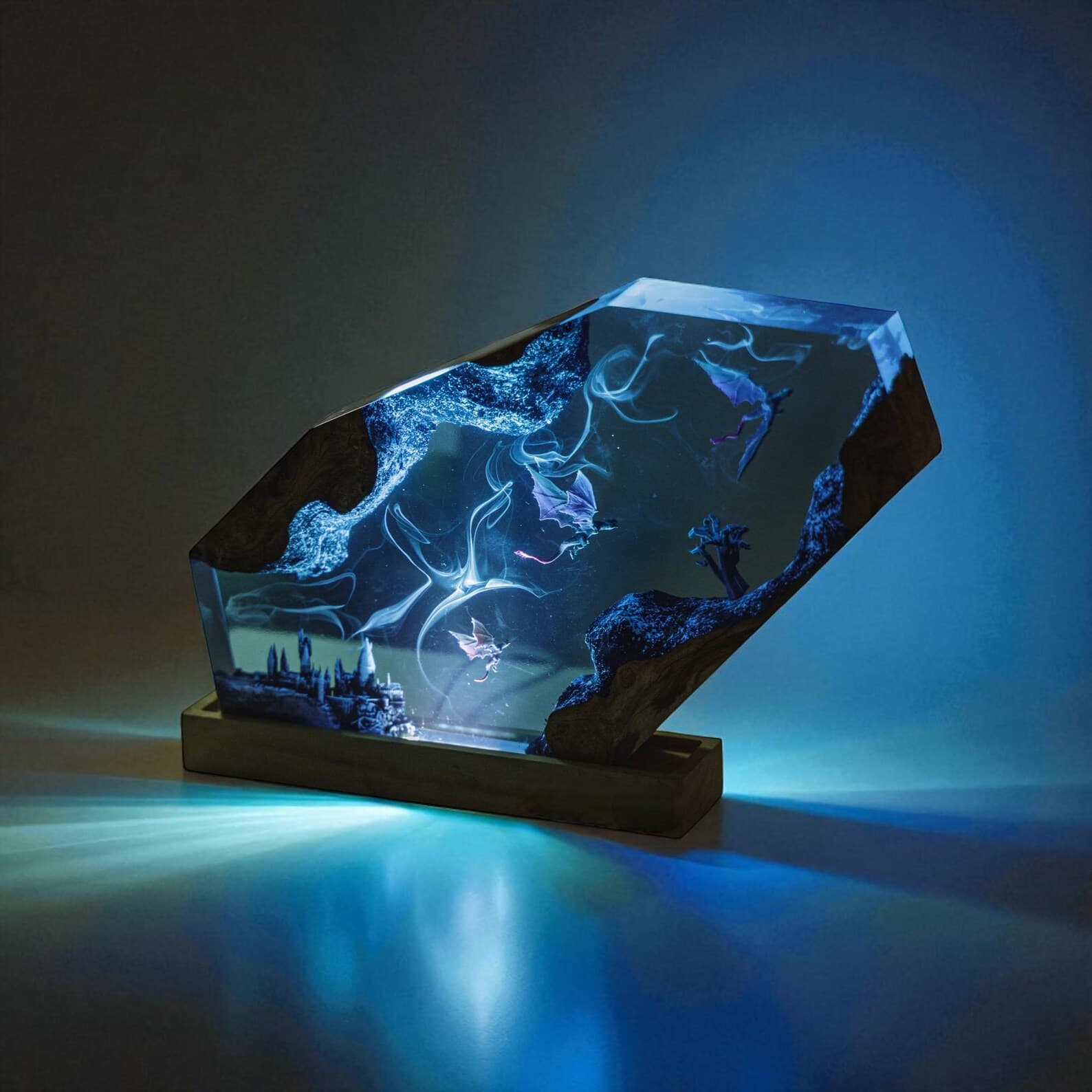 Dragon Resin Lamp with Fantasy Castle β Handmade Epoxy Night Light, Mystical Dragon Decor, Unique Resin Art Lamp, Fantasy Home Lighting Gift 4