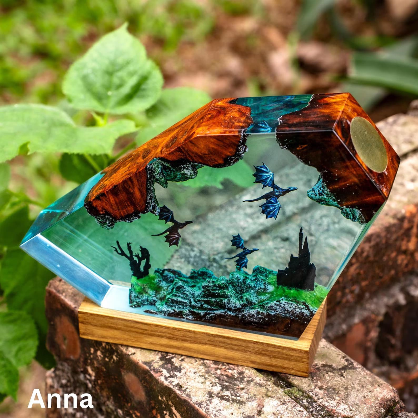 3D Dragon Table Lamp: Wood & Resin RGB LED Lamp 8