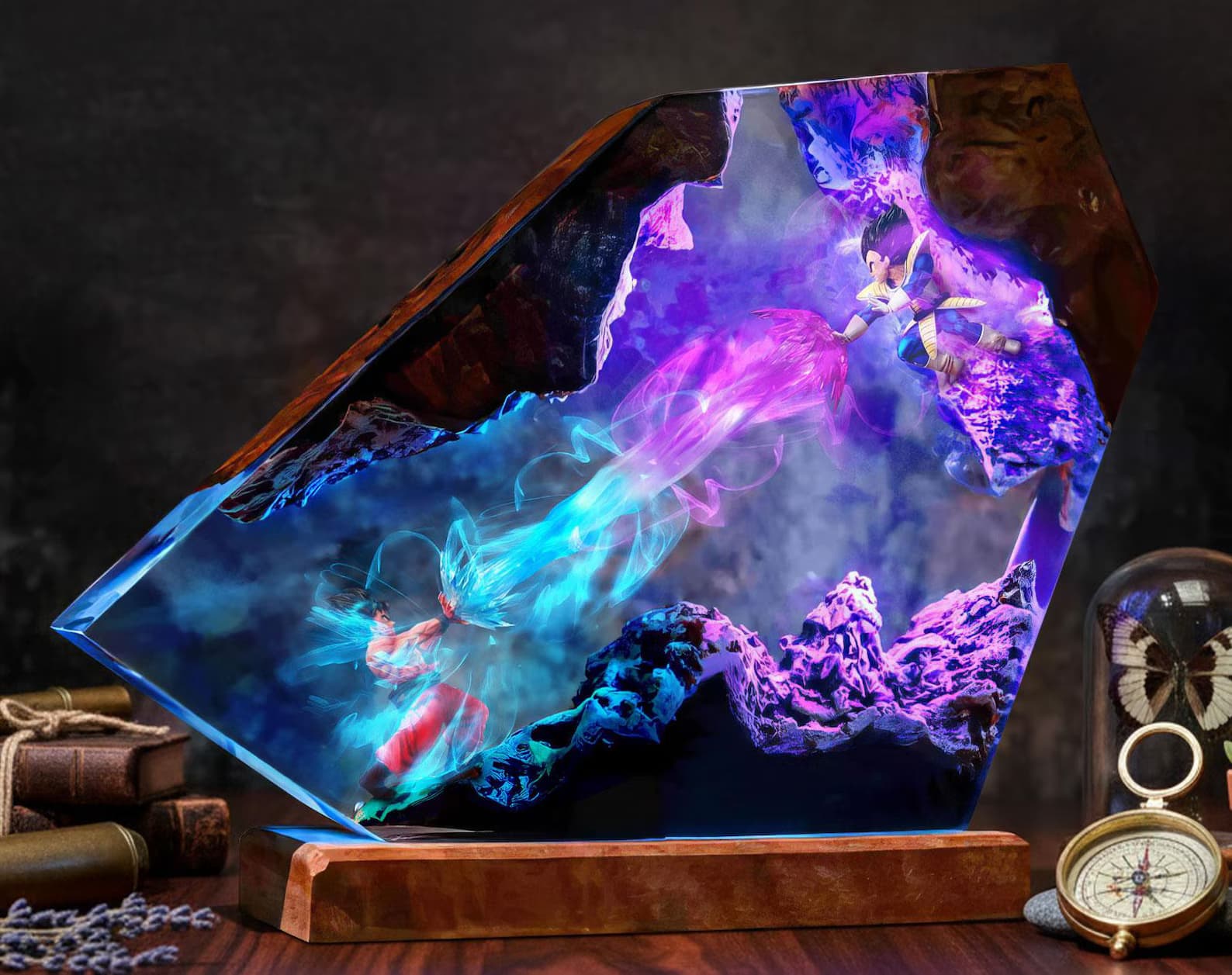 Dragon Battle Resin Lamp, Epoxy Crystal LED Night Light, Fantasy Cave Decor Gift For Him, Magical Bedroom Desk Accessory, Holiday Gift 1