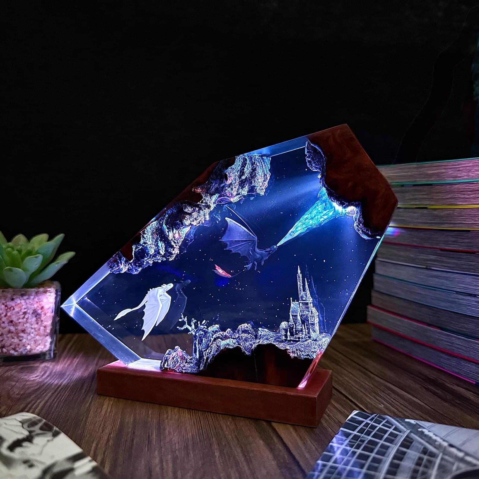 Tooth.less Dragon Resin Lamp, Fantasy Castle LED Night Light, Handmade Home Decor, Unique Gift, resin art, Housewarming Gifts Bedroom lamp 5