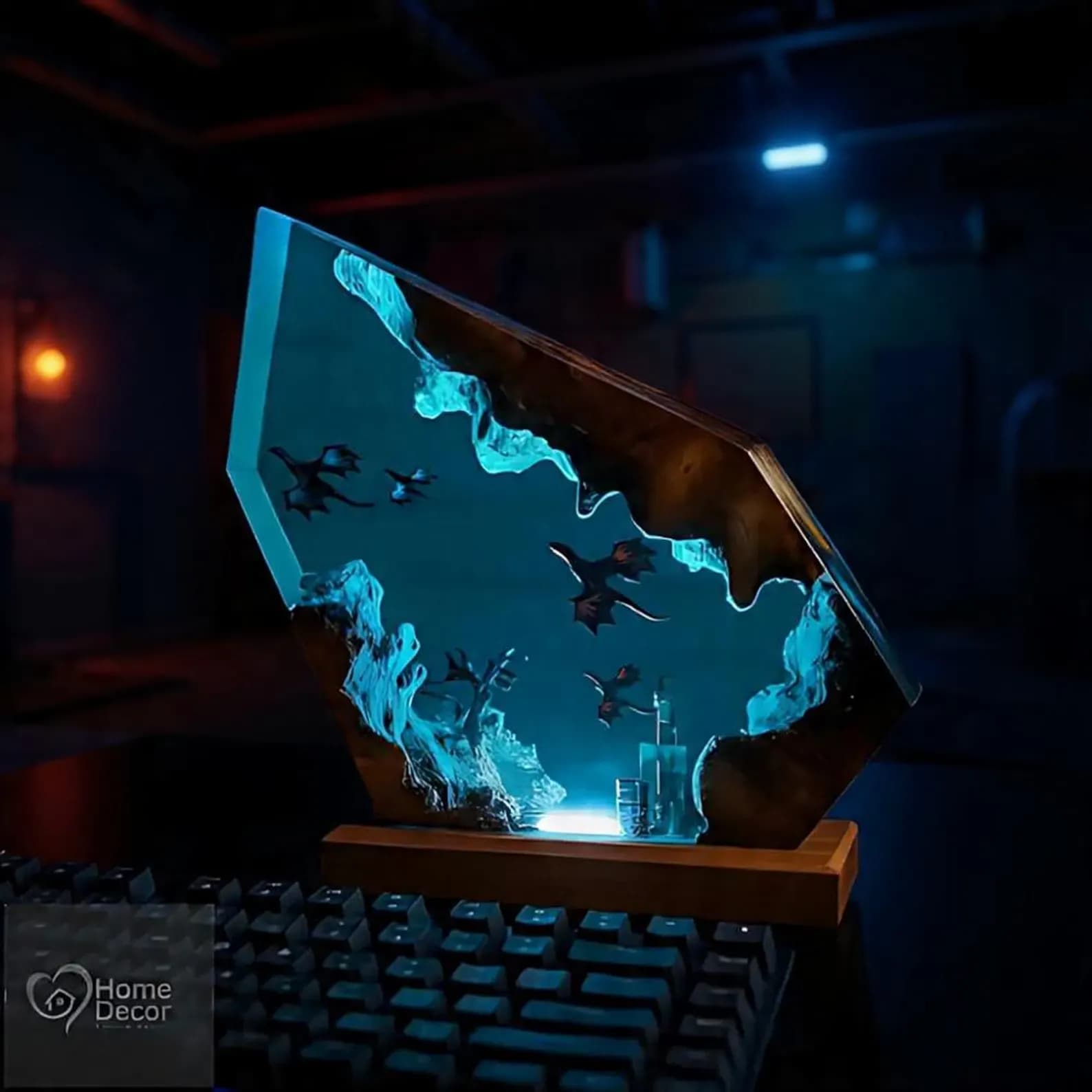 Fire & Ice Dragon Resin Lamp | 3D Fantasy Gamer Room Decor 7