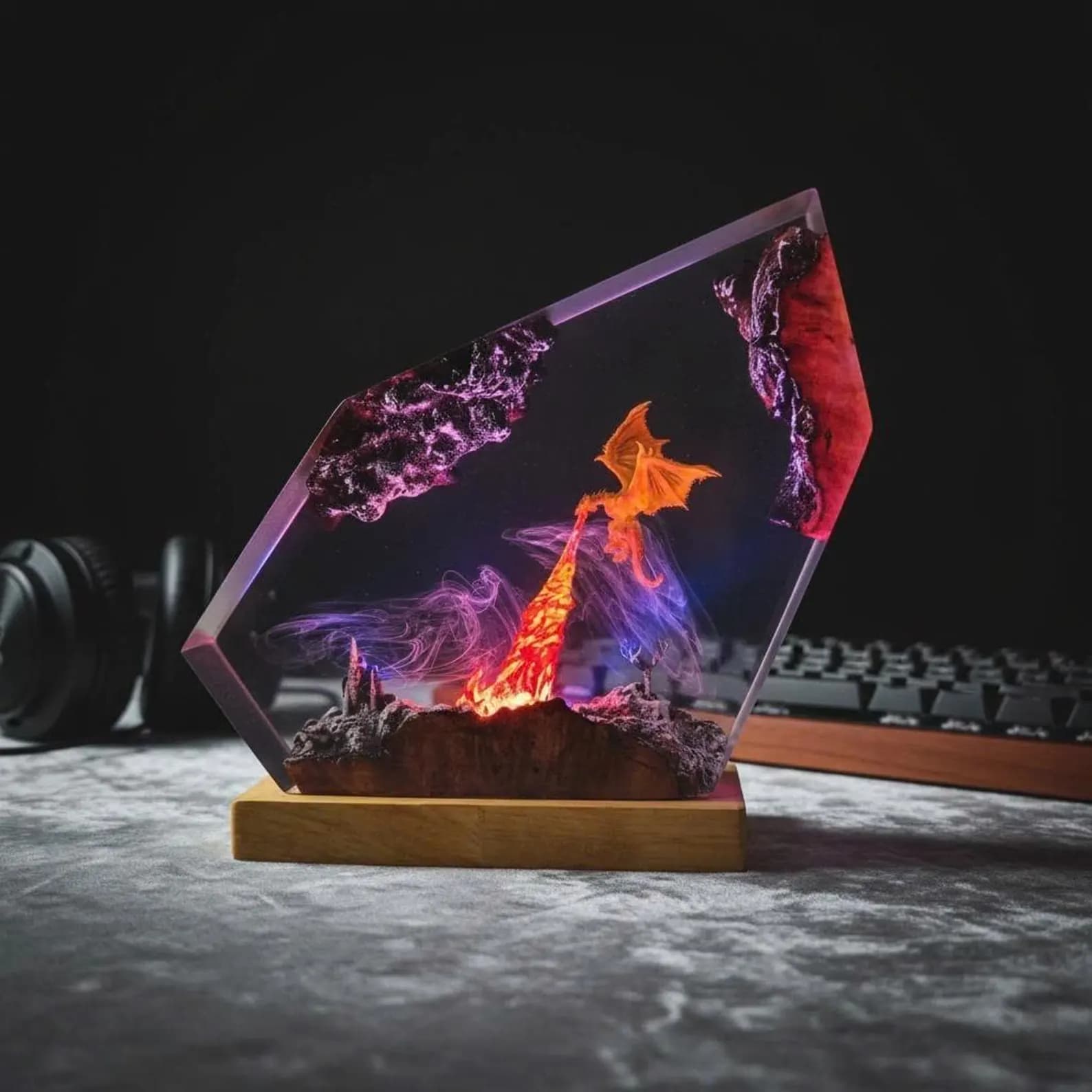 Diorama Ice-Dragon Resin Lamp,Handmade Fantasy Night Light, Dragon Statue, Halloween gift, Gift For him, Birthday Gift Idea, Gaming Decor 11