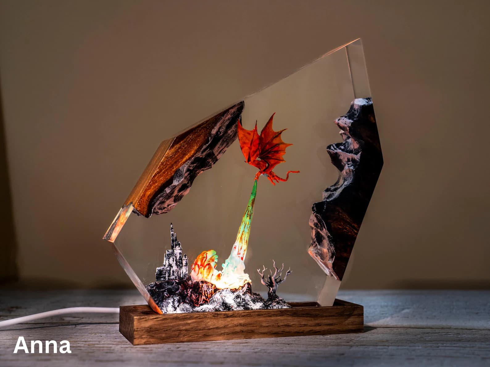 Handmade Dragon Resin Lamp – Fantasy Night Light, RGB LED Decor 7