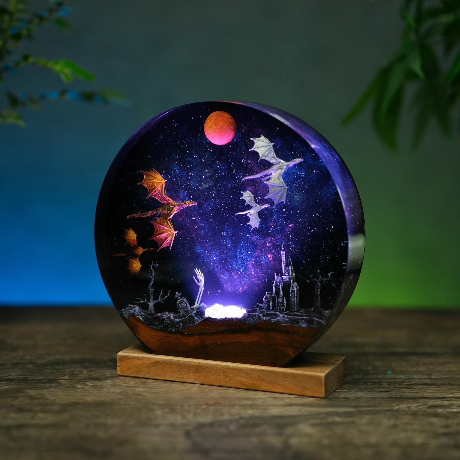 Handmade Dragon Resin Wood Night Light, Ice & Fire Dragon Lamp- Gift for Him, birthday gift, unique lamp, epoxy resin lamp, custom lamp 8